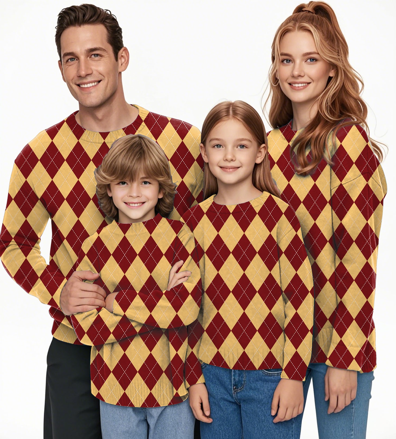 yellow red Argyle Crewneck Pullover Ugly Sweater Men Women boy girl family