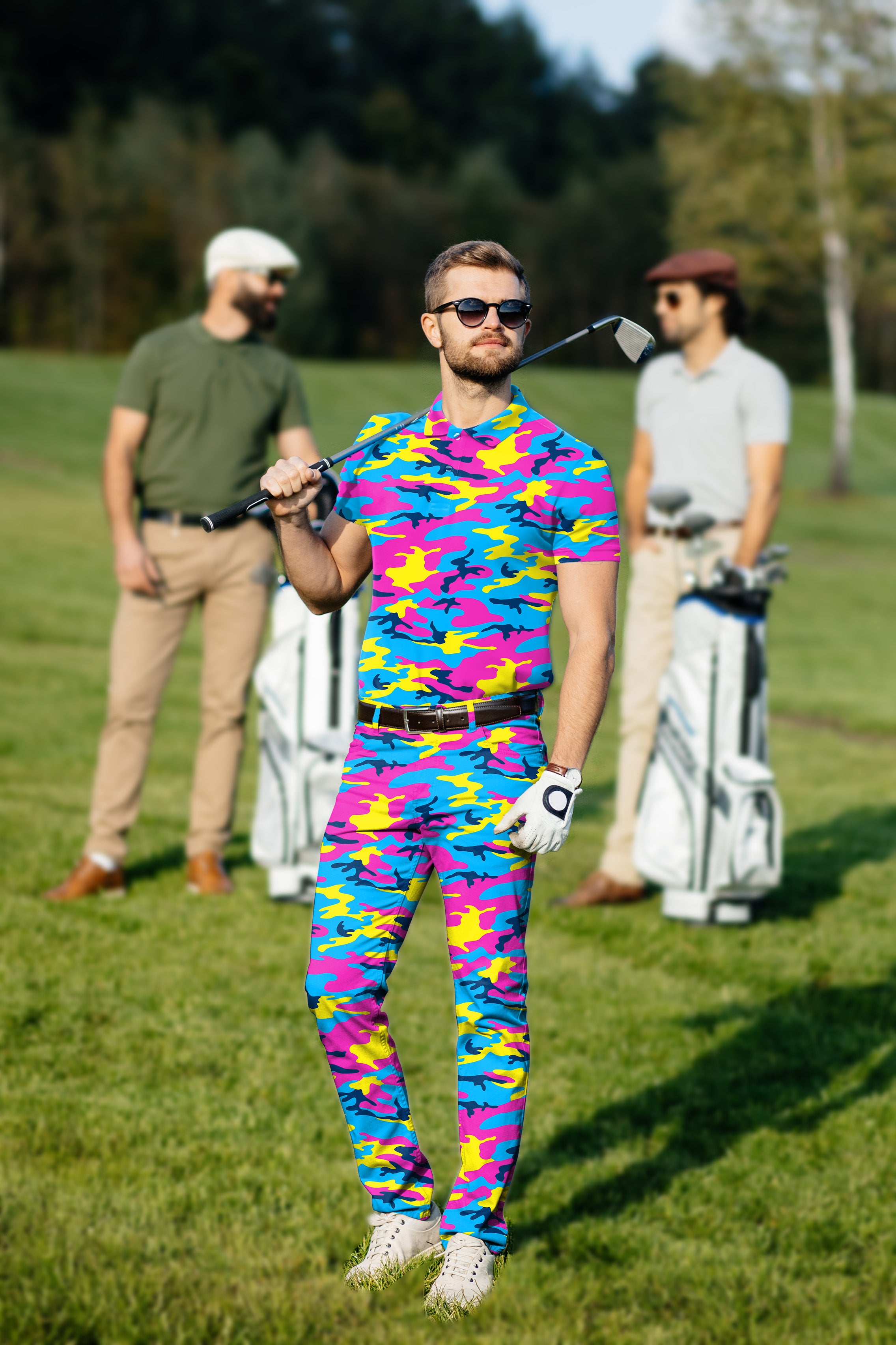 Men's Golf Set Polo+Pants Neon Camo