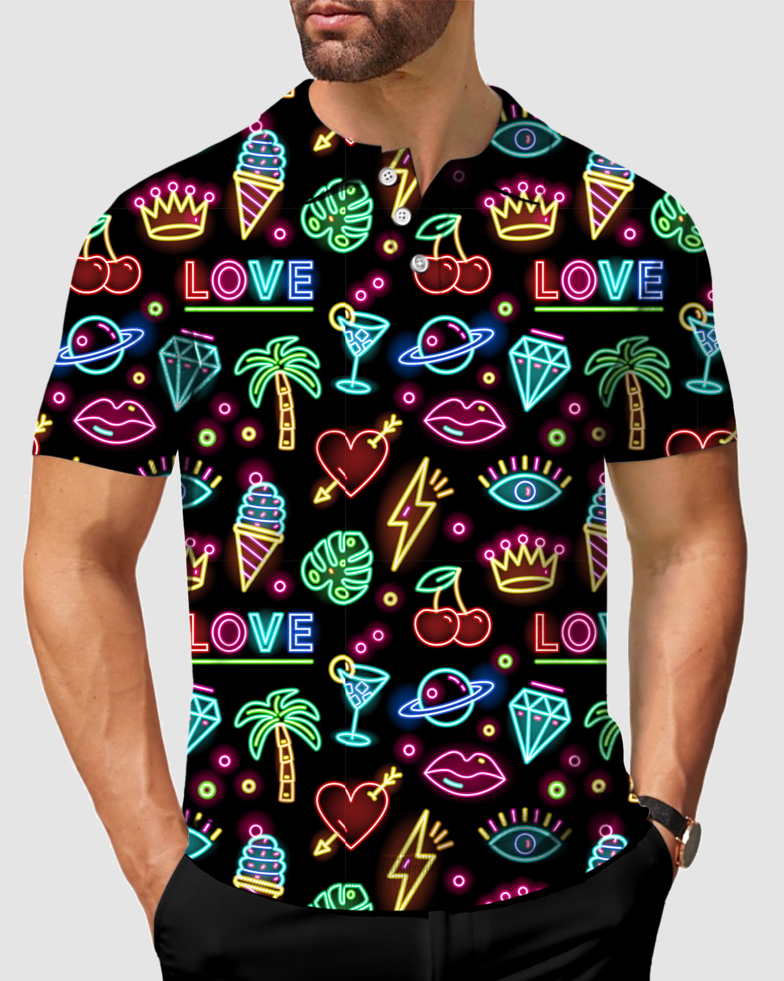 men's golf neon Love polo