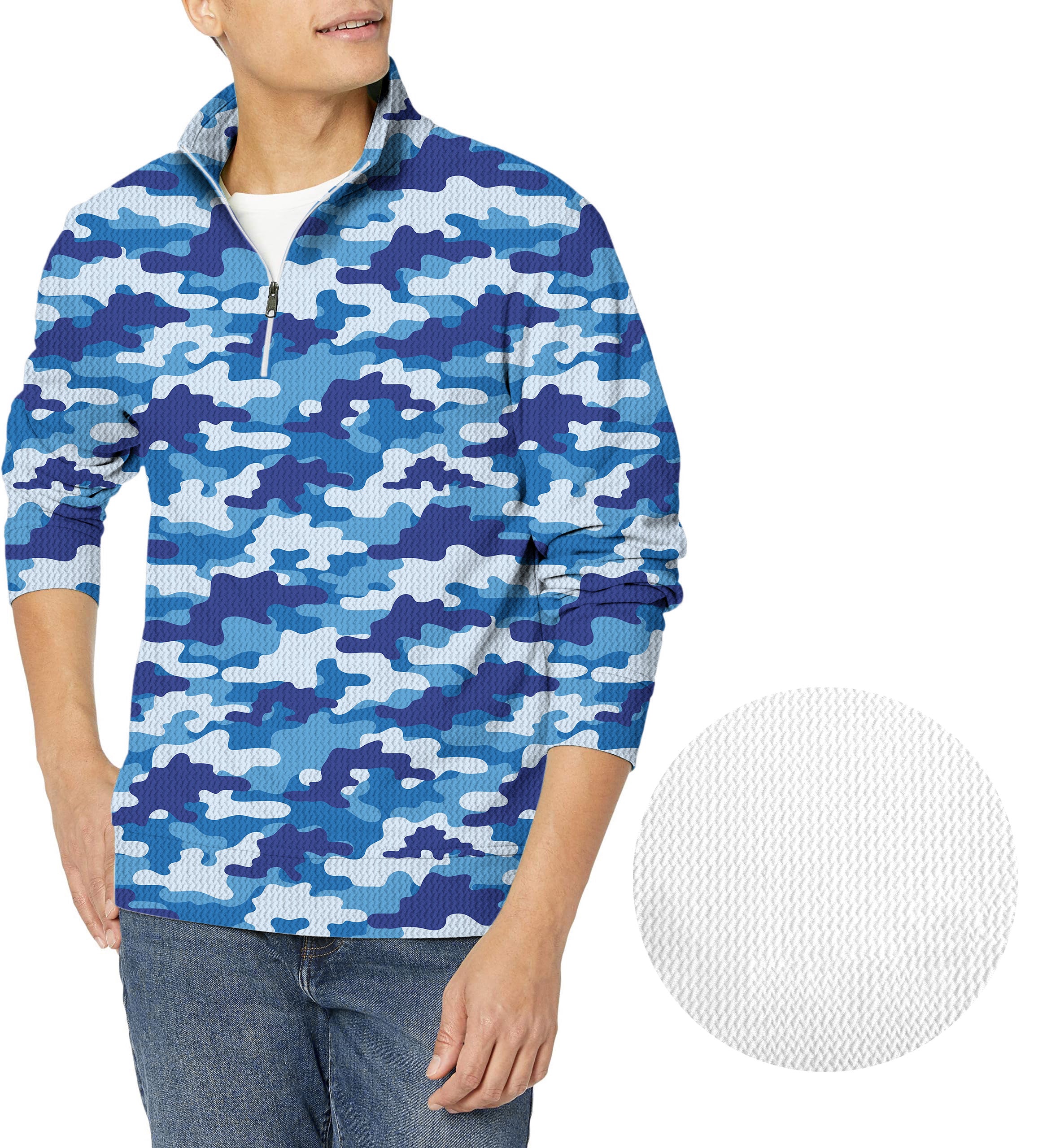 Blue Camo-Men's Golf Waffle Zipper Pullover