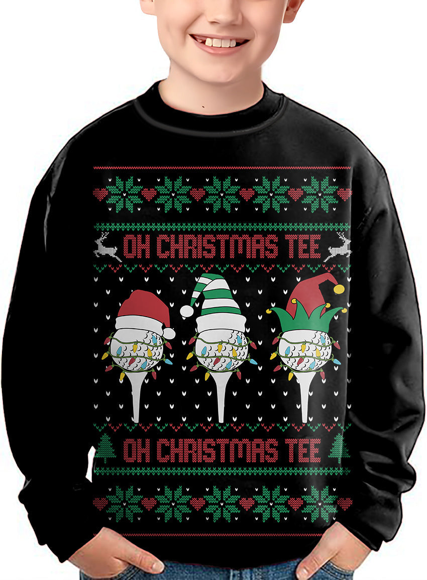 Black-Christmas Custom face Crewneck kids ugly sweater with festive golf design