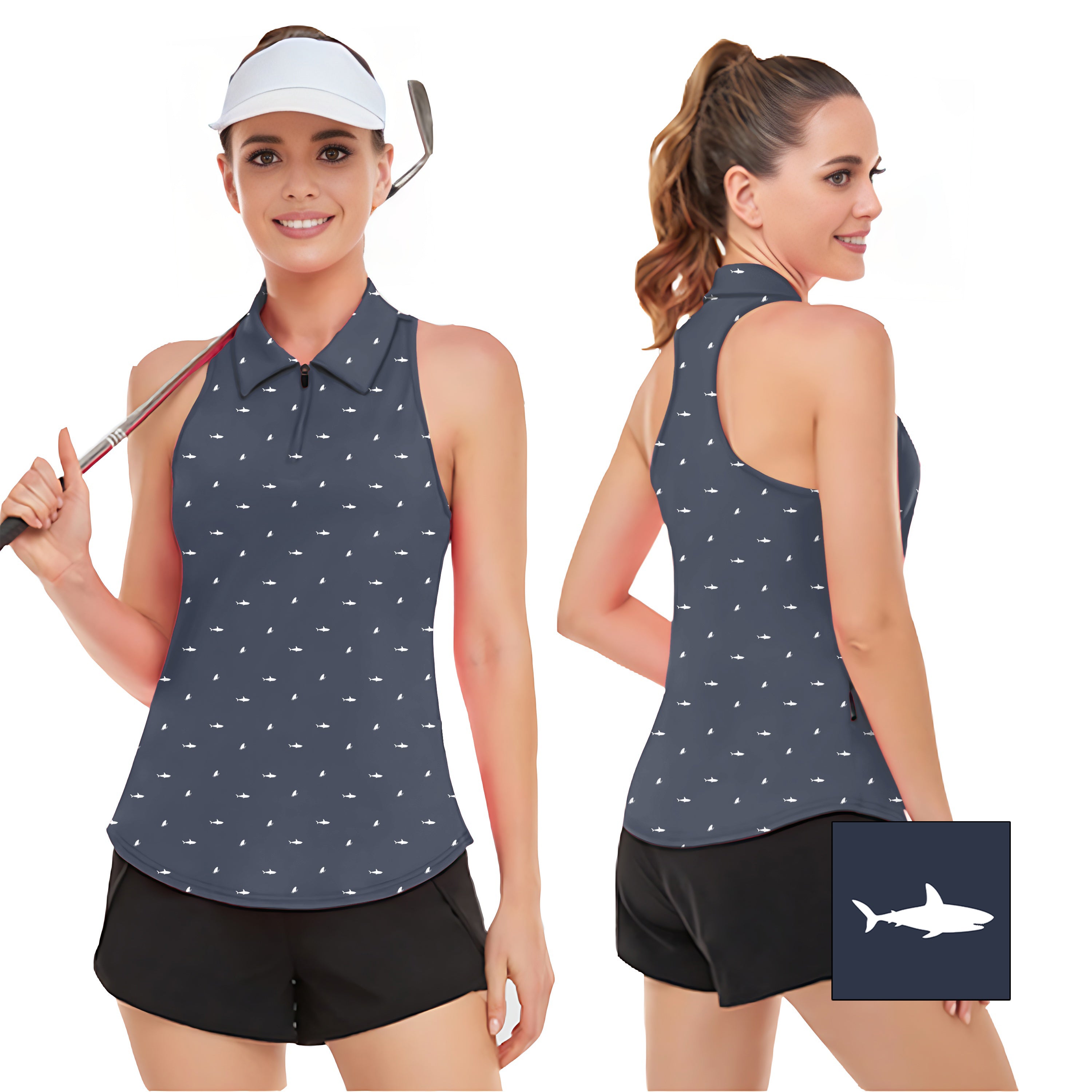 White Shark and Fin Custom The Background Color Women’s Sleeveless Golf Tank Top Shirt Polo