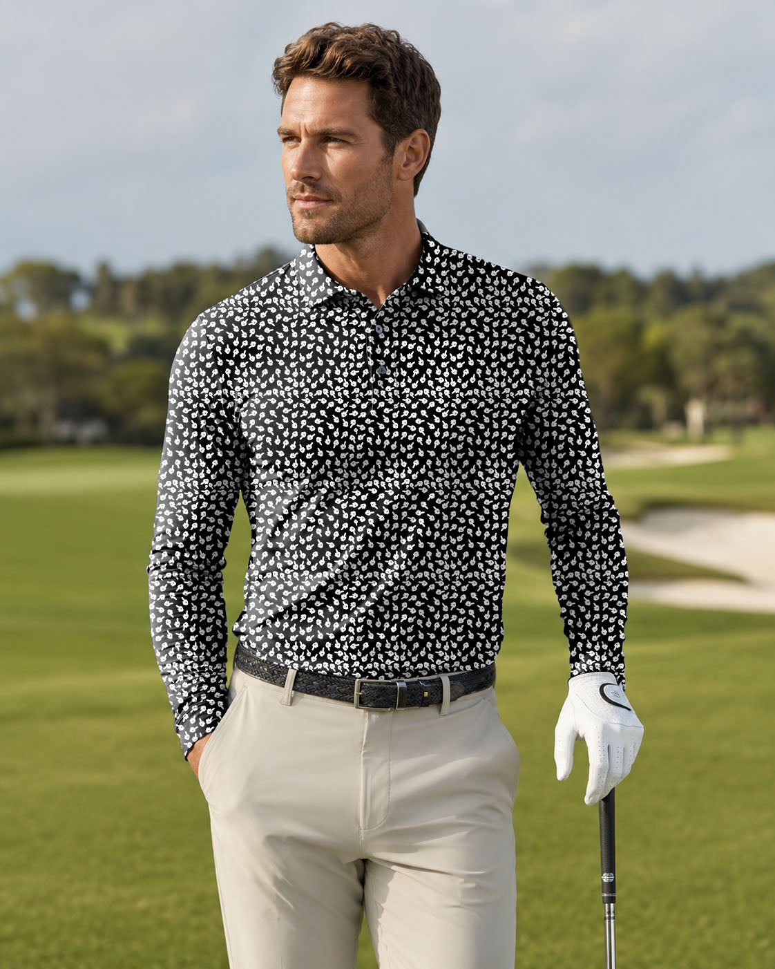 Men's golf Long-sleeved Polo Middle Finger