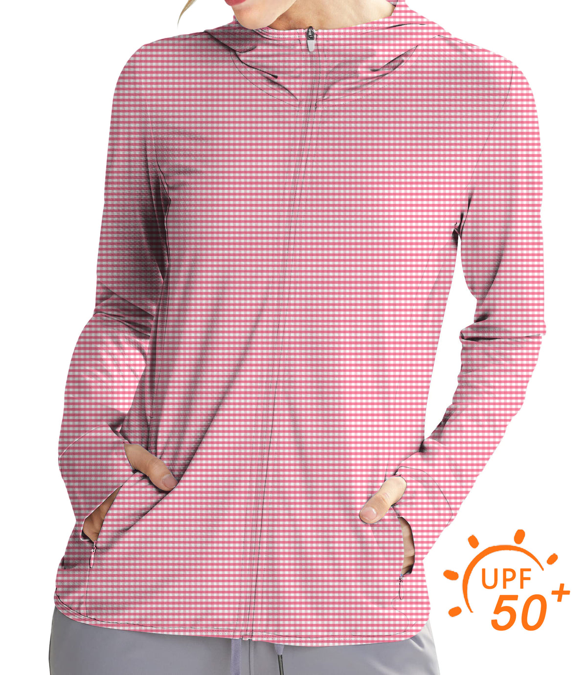 Women's Outdoor Pink striped and checkered squares Golf Sun Protection Slim Fit zip hoodies