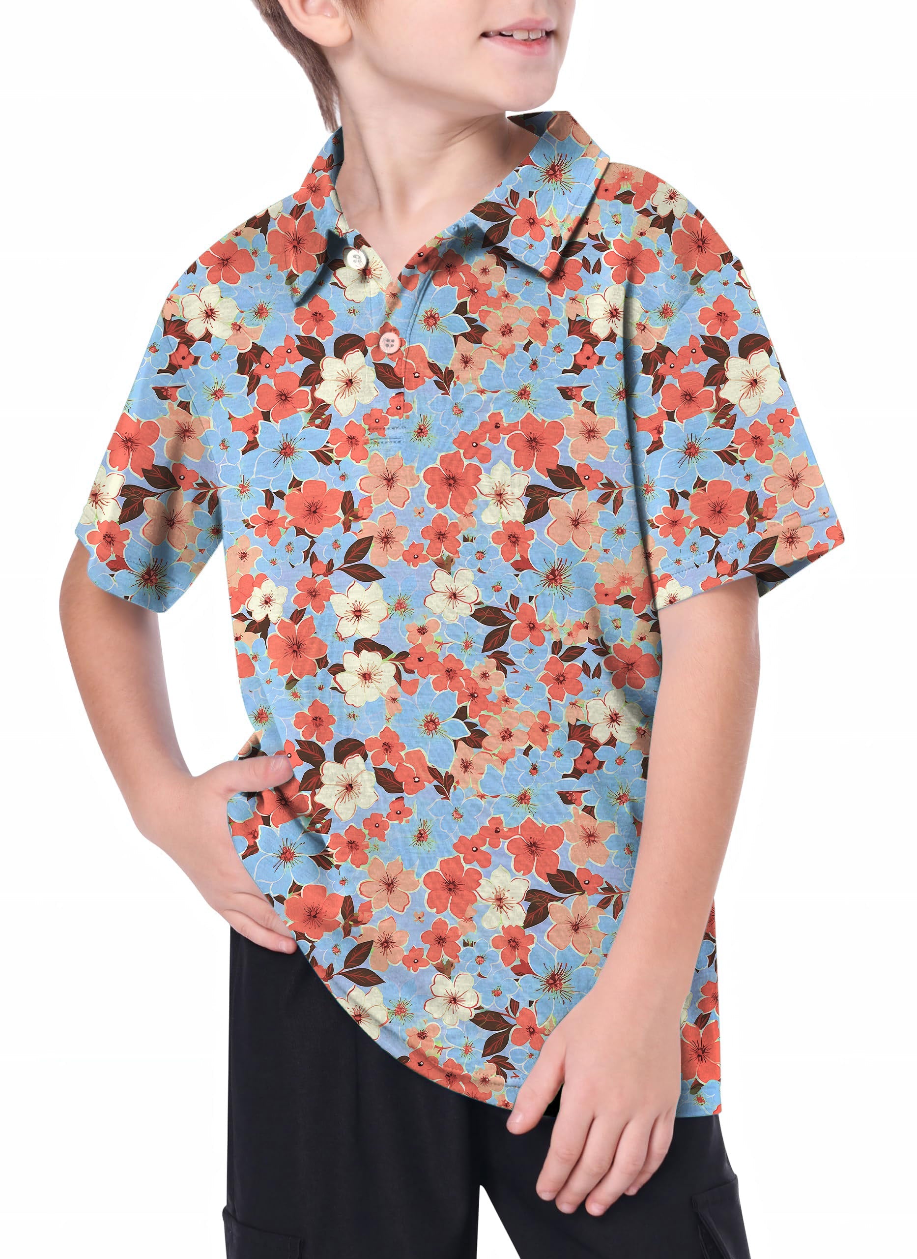 Youth Light Tropical flowers Golf Polo