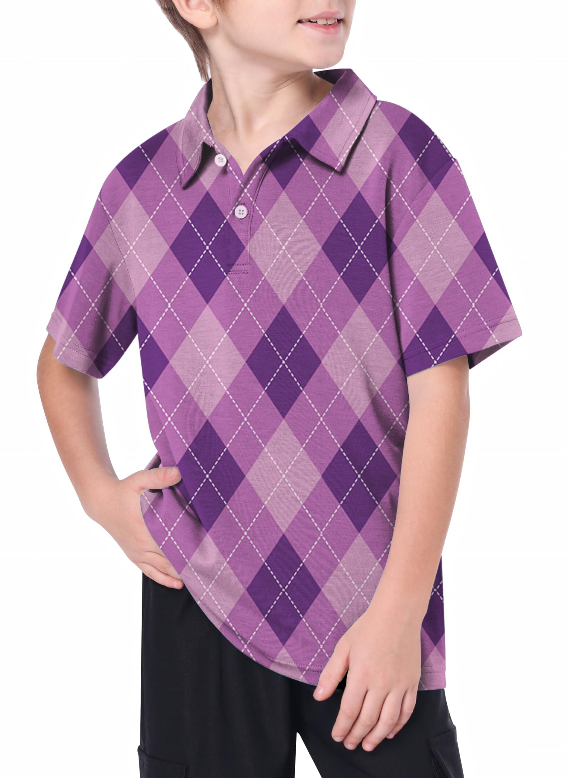 Youth pink black argyle Golf Polo