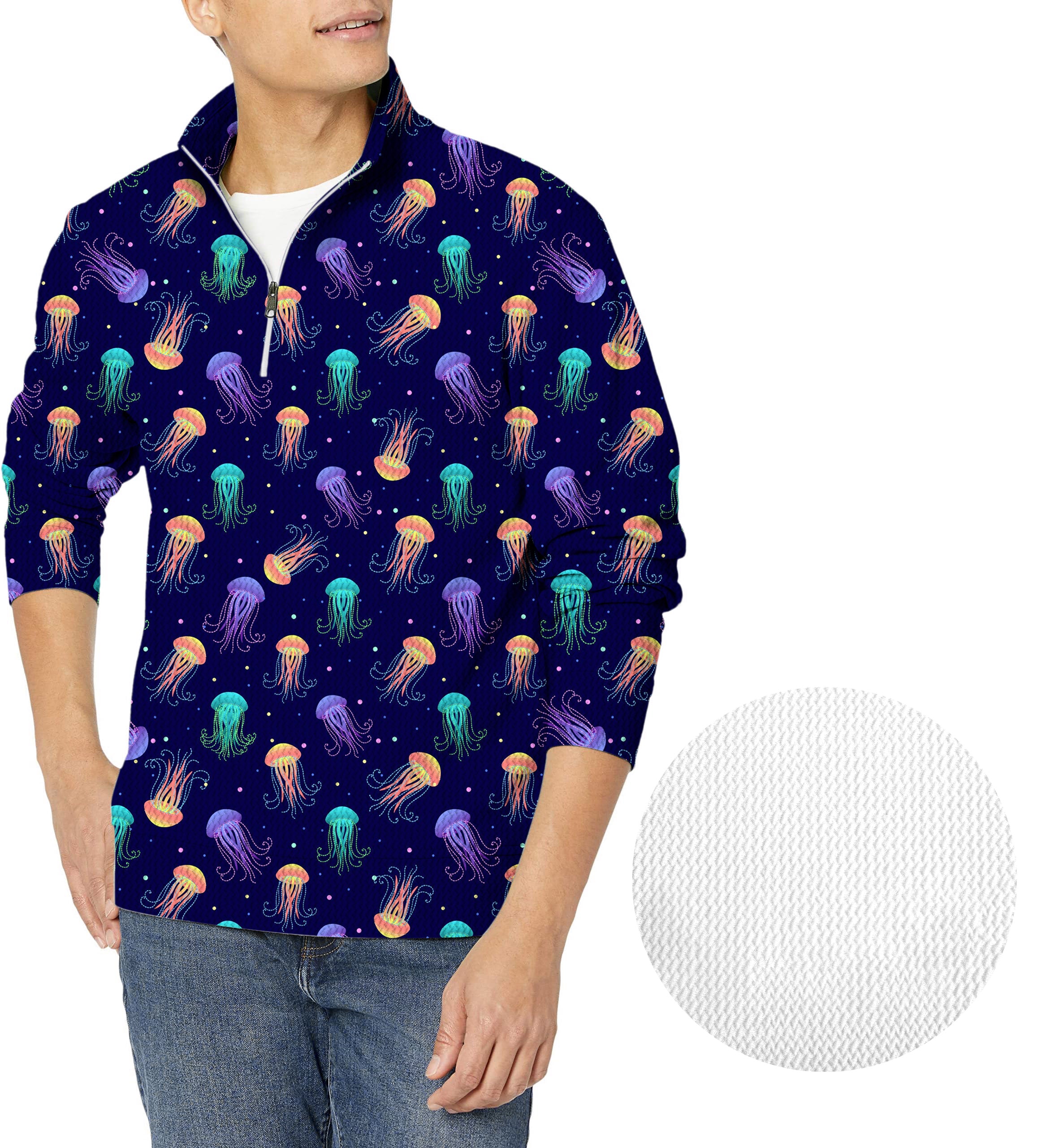 jellyfish-Men's Golf Waffle Zipper Pullover