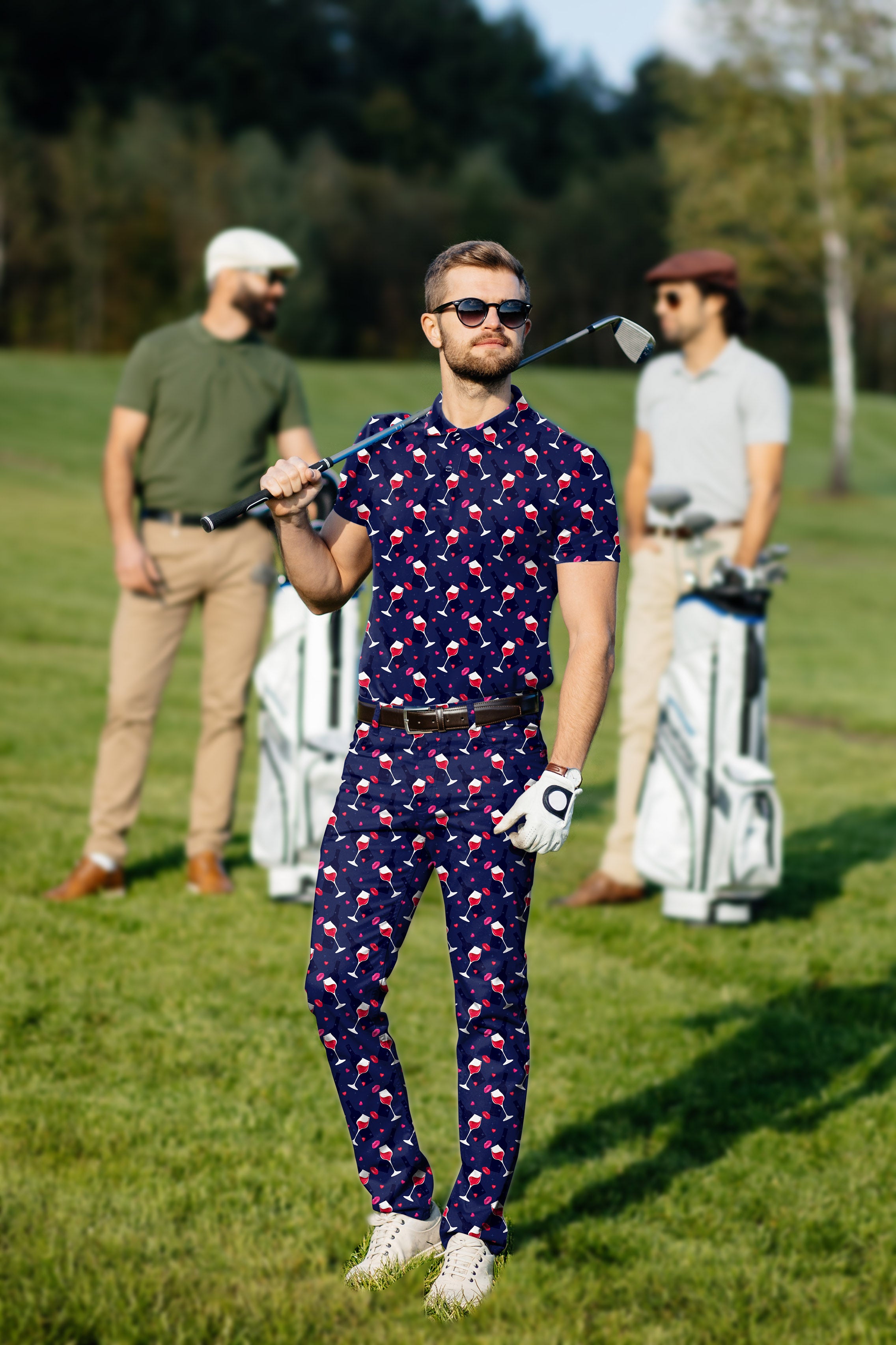 Men's Golf Set Polo+Pants red wine