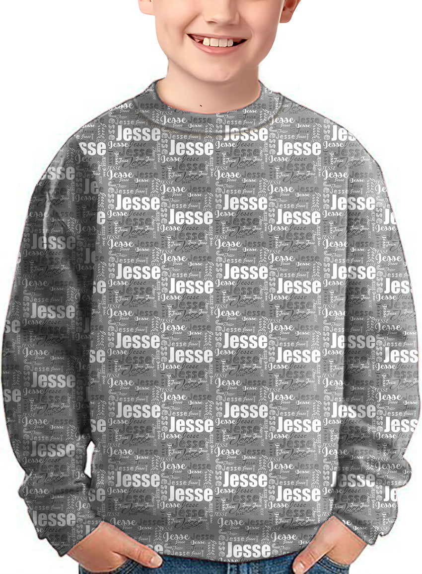 Custom name grey Crewneck Pullover Kids Ugly Sweater