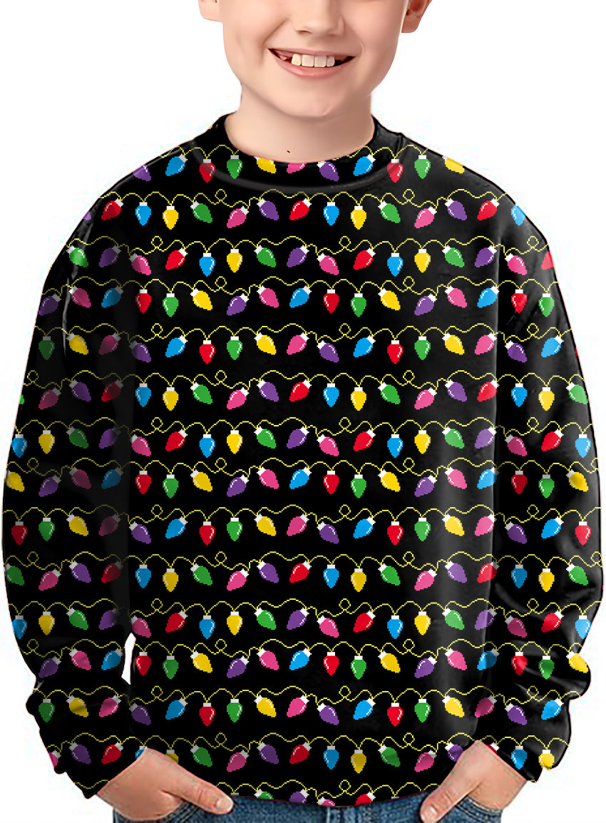 Christmas Lights Crewneck Pullover Kids Ugly Sweater