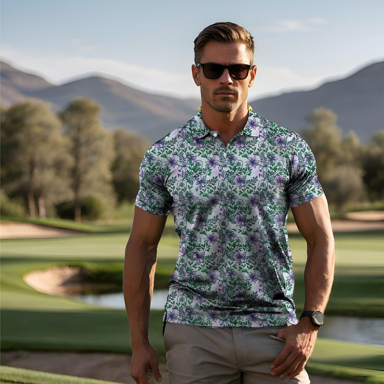 Men's golf polo Purple flowers