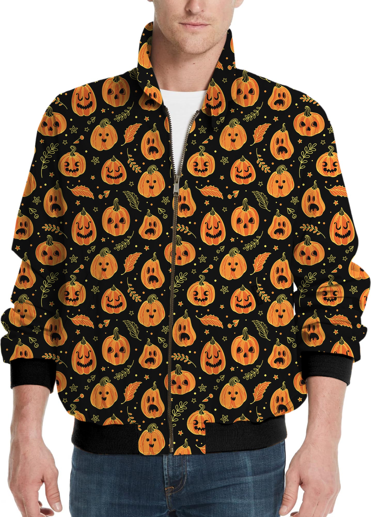 Halloween Kawaii Pumpkin Bones Men's Golf Windbreaker Light Jacket
