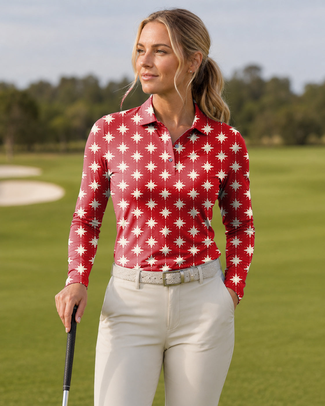 Christmas Star Women's Long-Sleeved Golf Polo