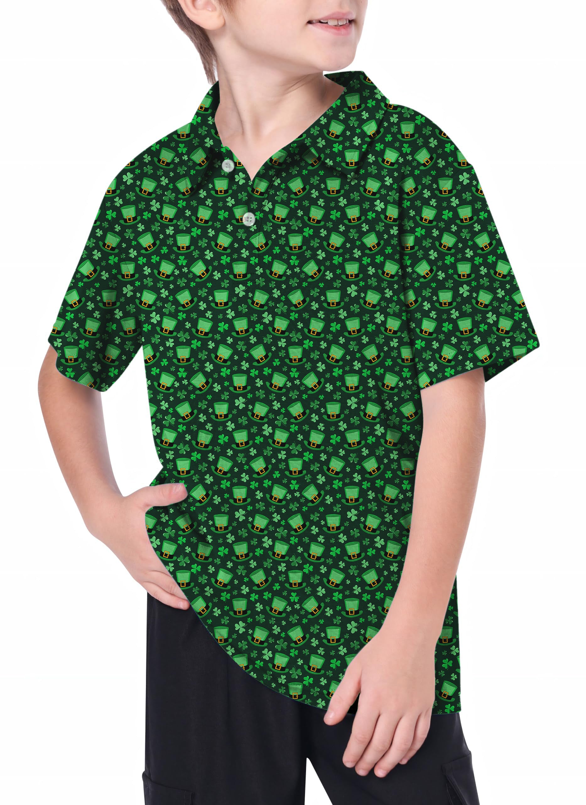 Youth Leprechaun hat clover leaf St. Patrick's Day Golf Polo