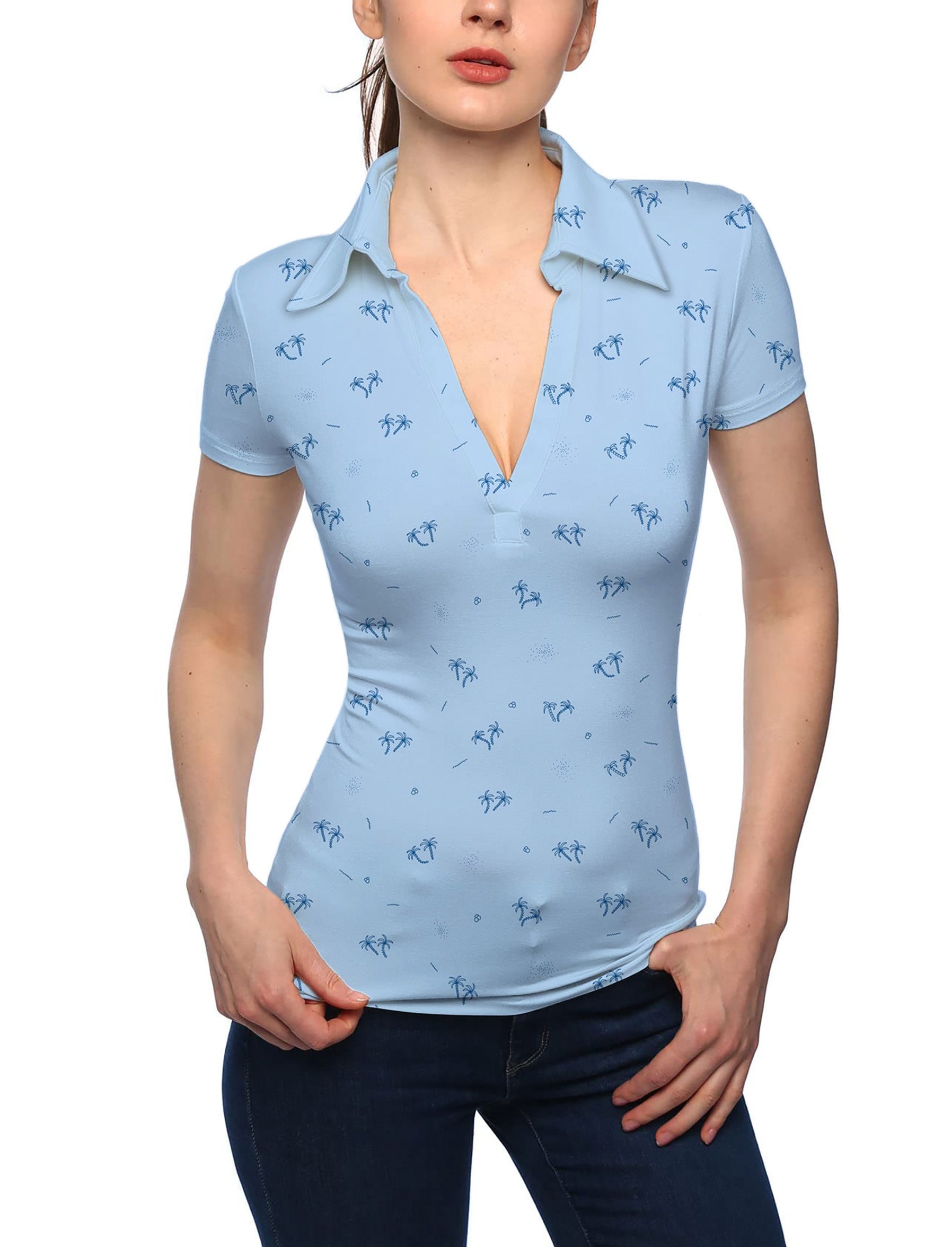 Women's Tropical Palms V Neck Golf Polo