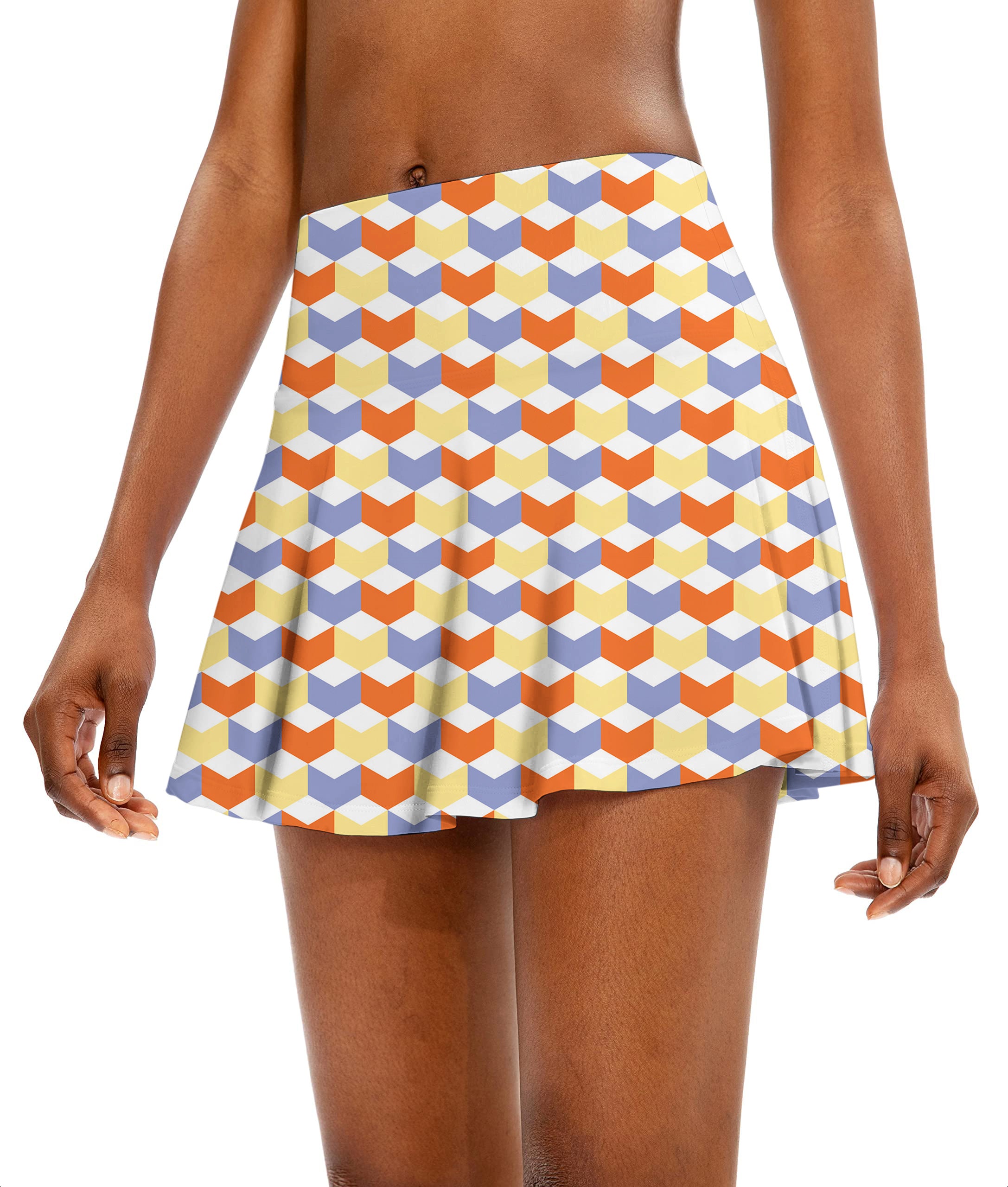 colorful 3d square box Women's Athletic Golf Skorts Flared Skirts