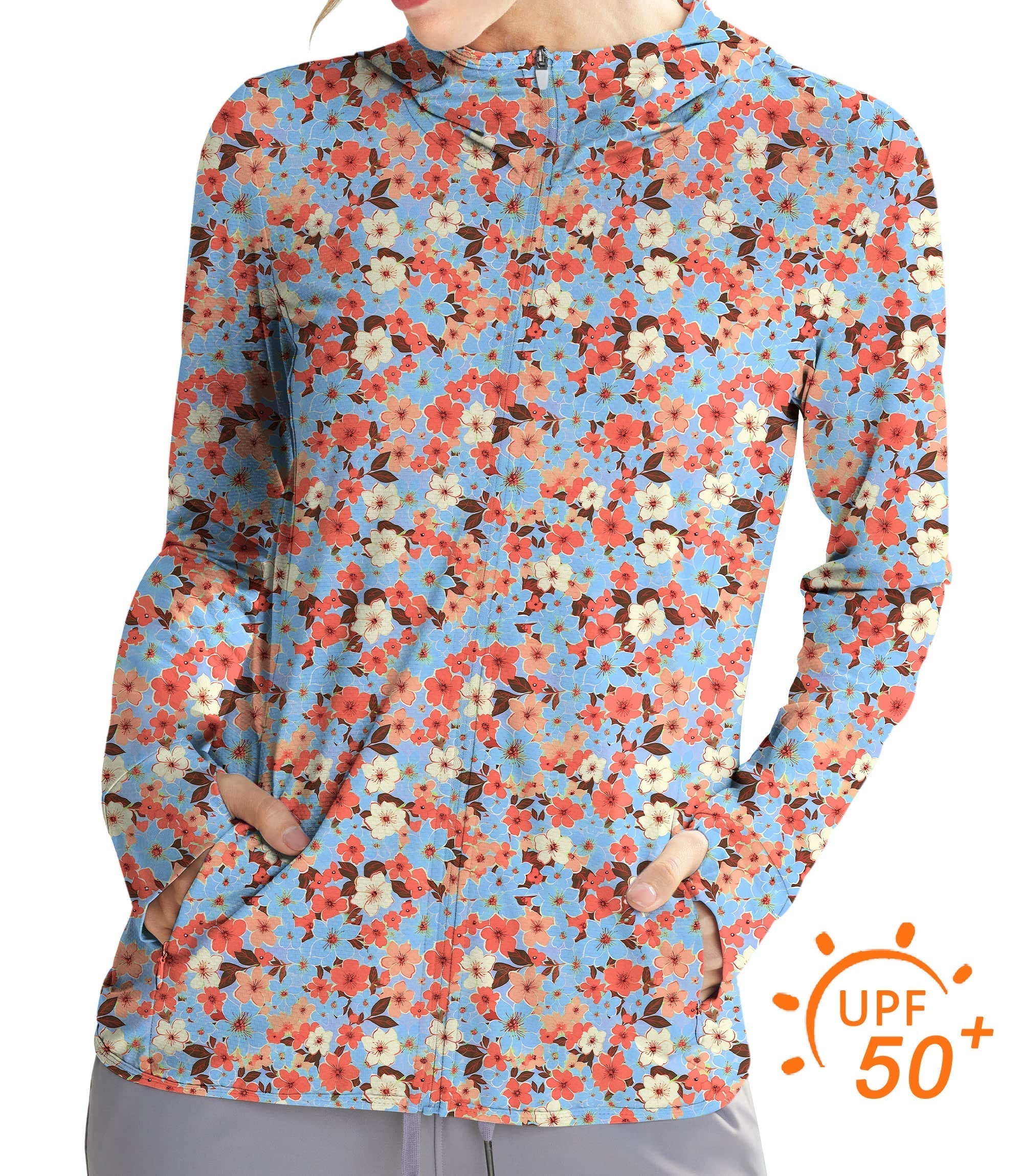 Women's Outdoor Light Tropical flowers Golf Sun Protection Slim Fit zip hoodies