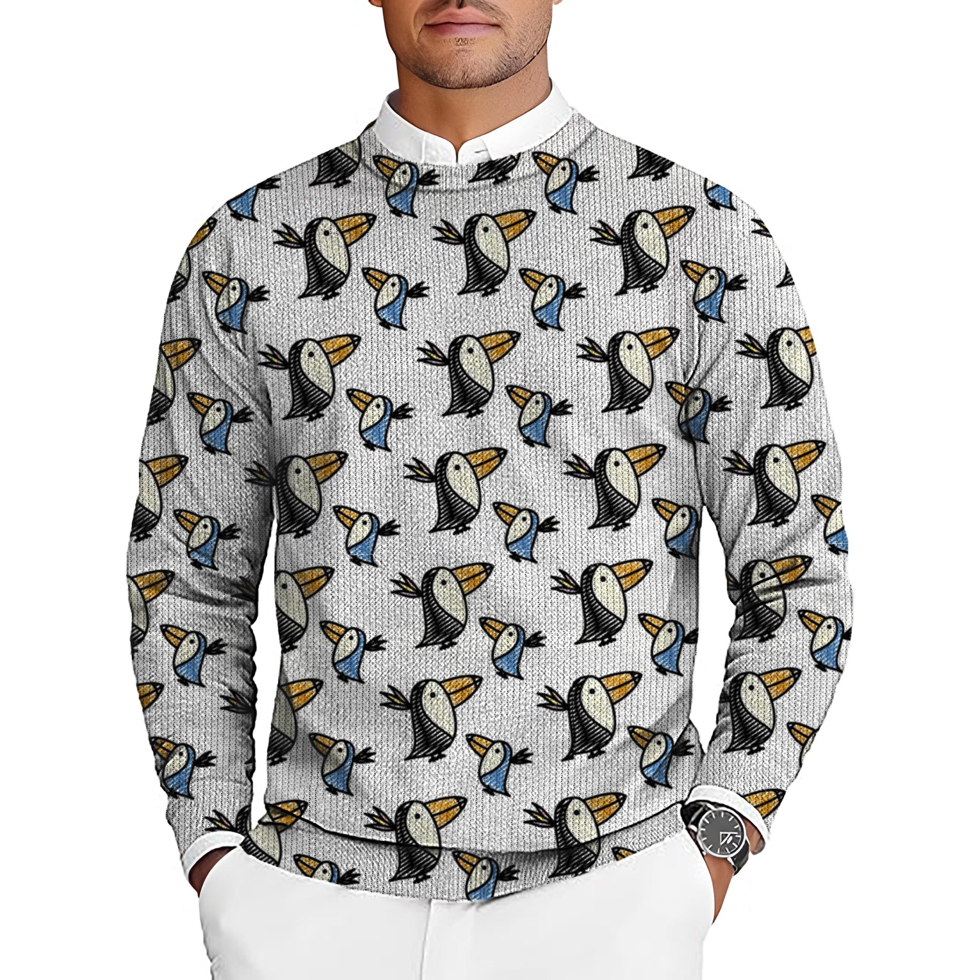 Talking Toucan Men's Golf Crewneck Pullover Sweaters Ugly Sweater