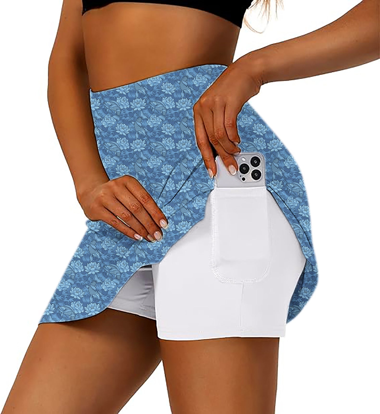 Women's Lotus carp Golf Skirts Inner Shorts Pocket