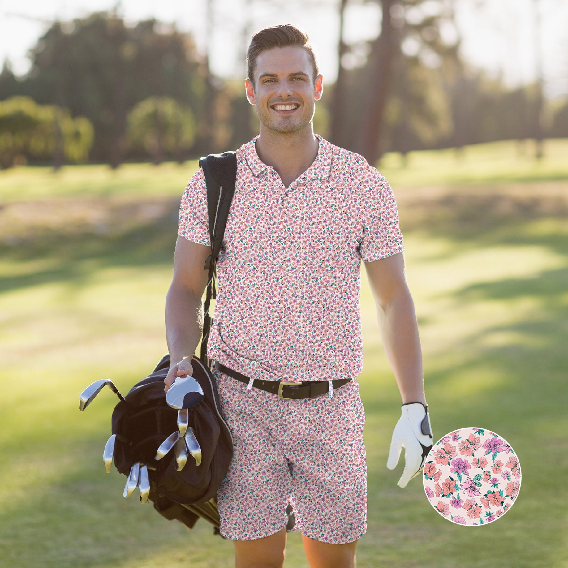 Men's Golf Set Polo+Shorts Flower World
