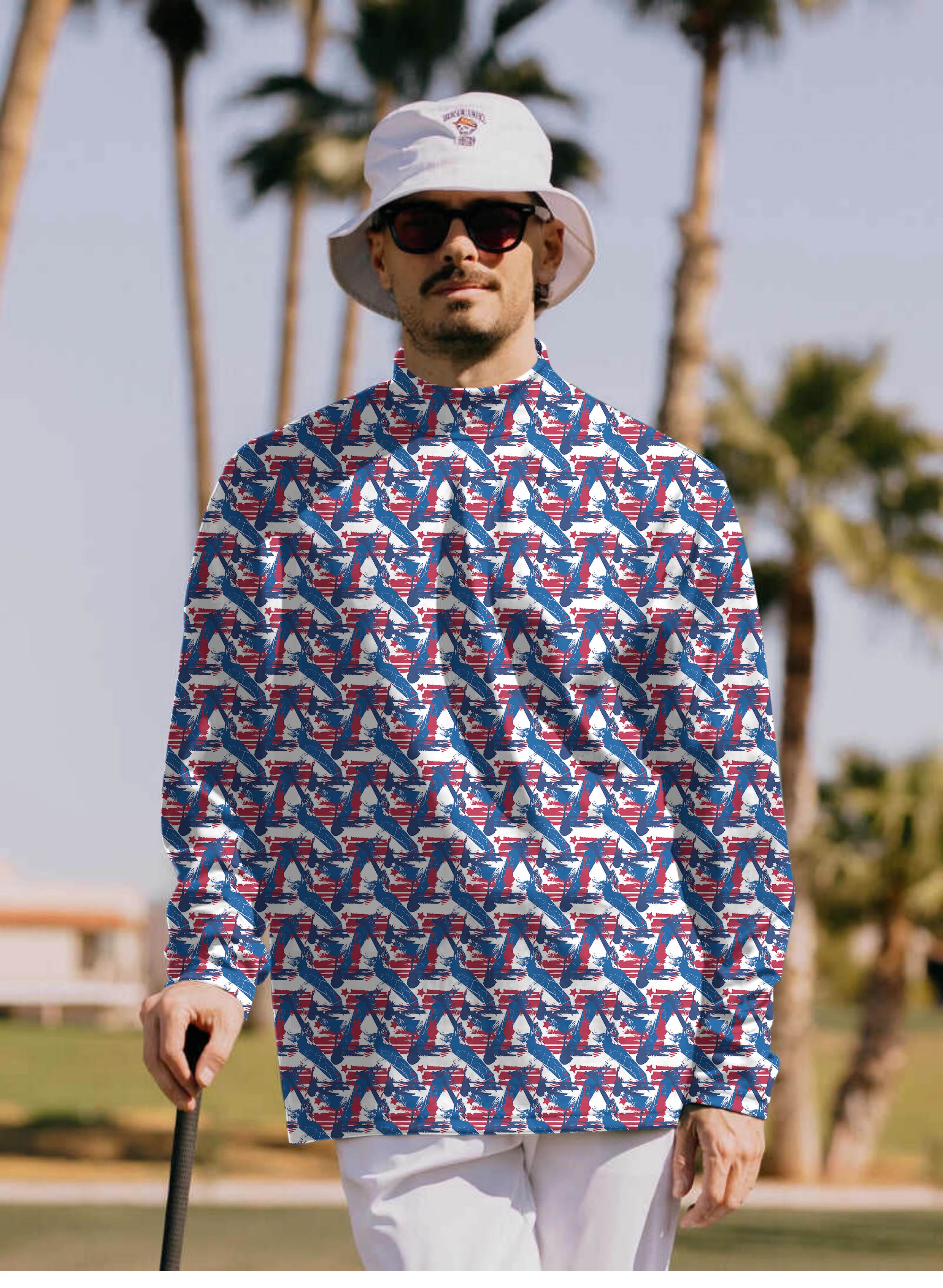 Men's silhouette statue of liberty Pullover High neck Long/Short sleeve T-Shirt
