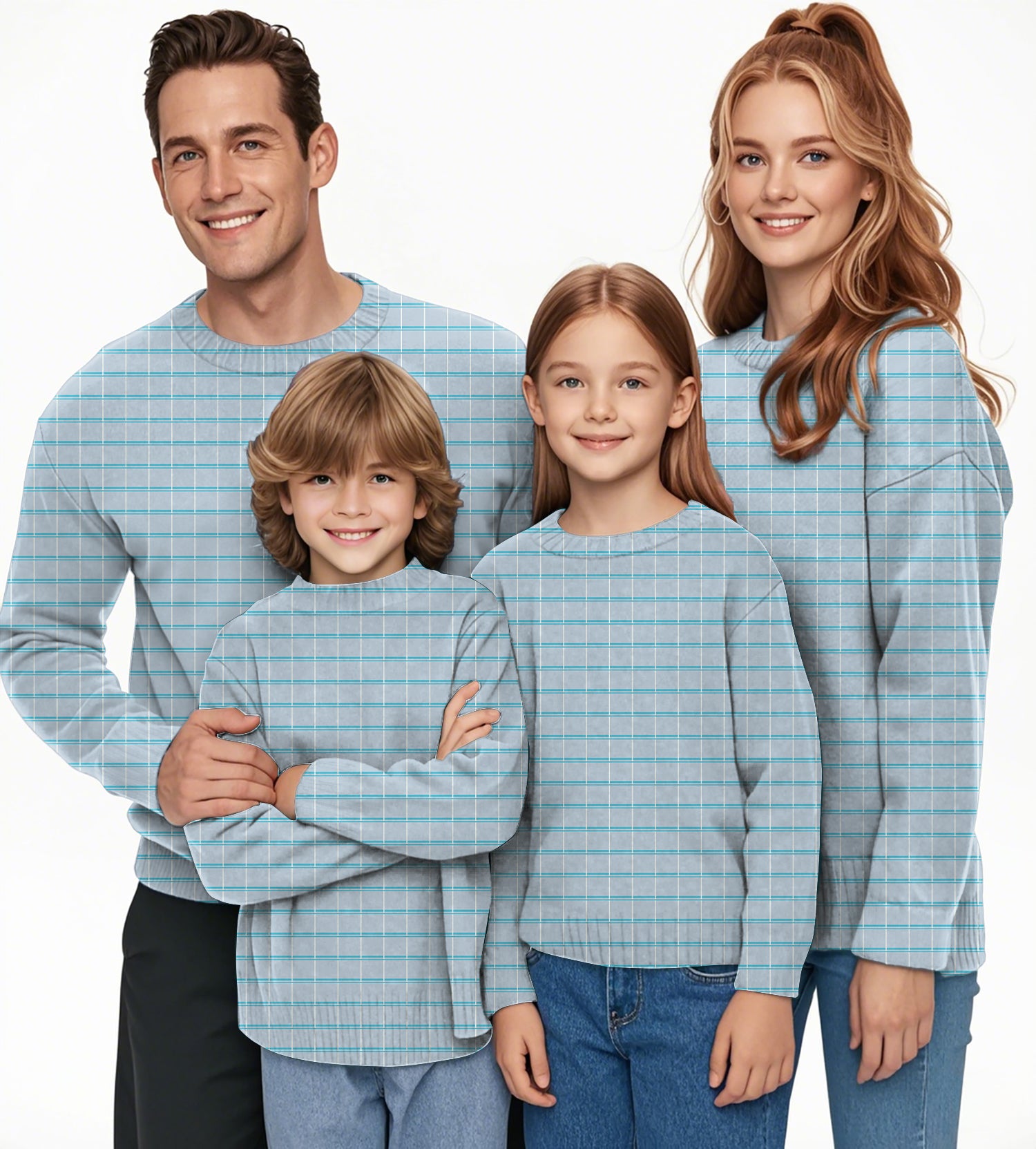 Sky blue checkered Crewneck Pullover Ugly Sweater Men Women boy girl family limited edition