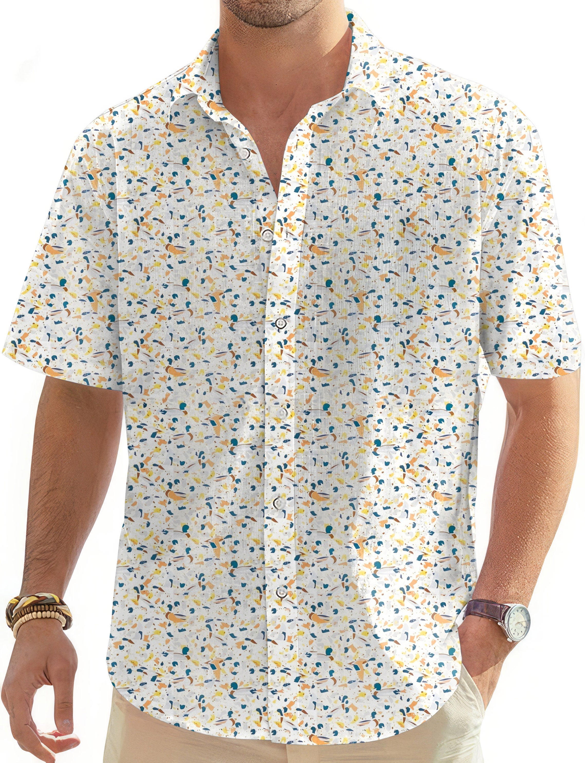 Yellow terrazzo-Men's Golf Hawaiian Shirts Button Down Shirt
