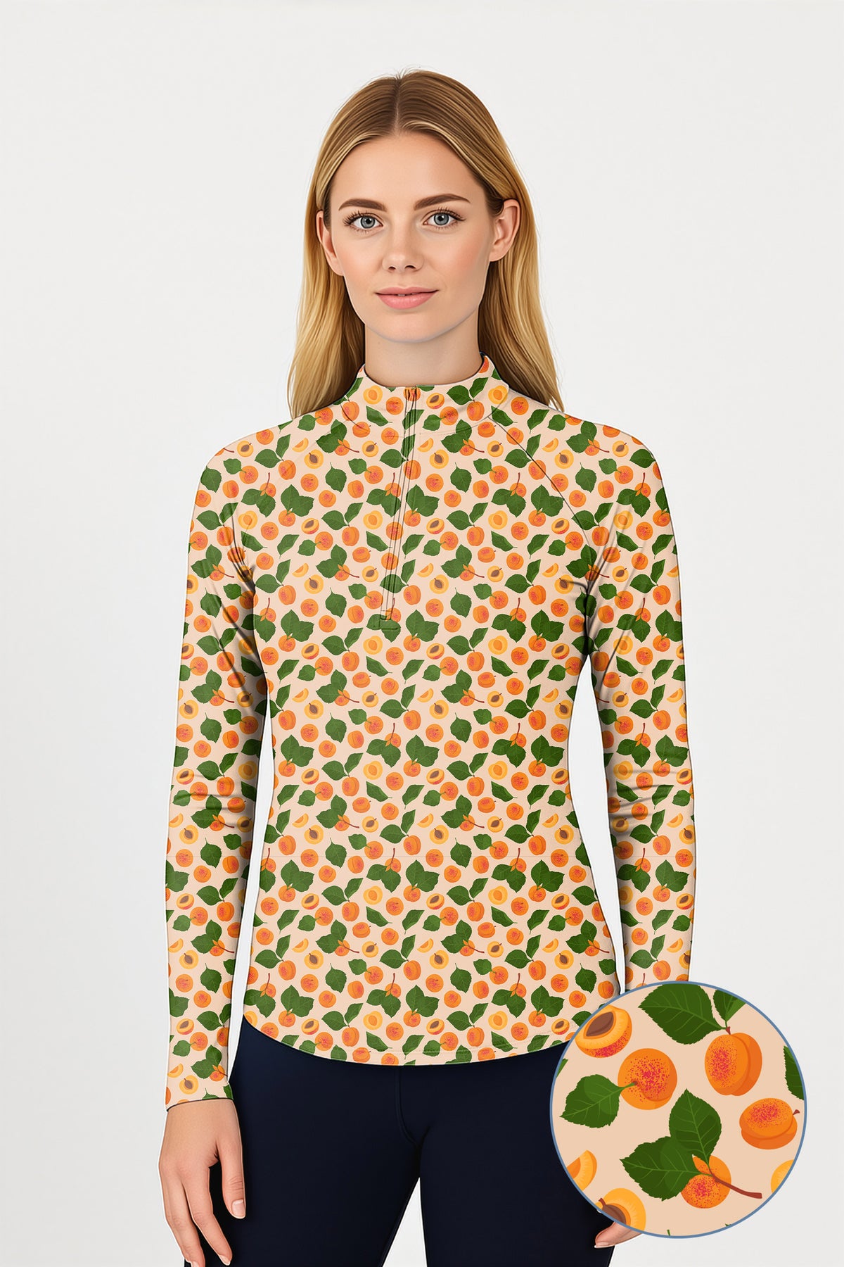 Peach leaves Women's Golf Active 3/4 Zipper Top Long Sleeves