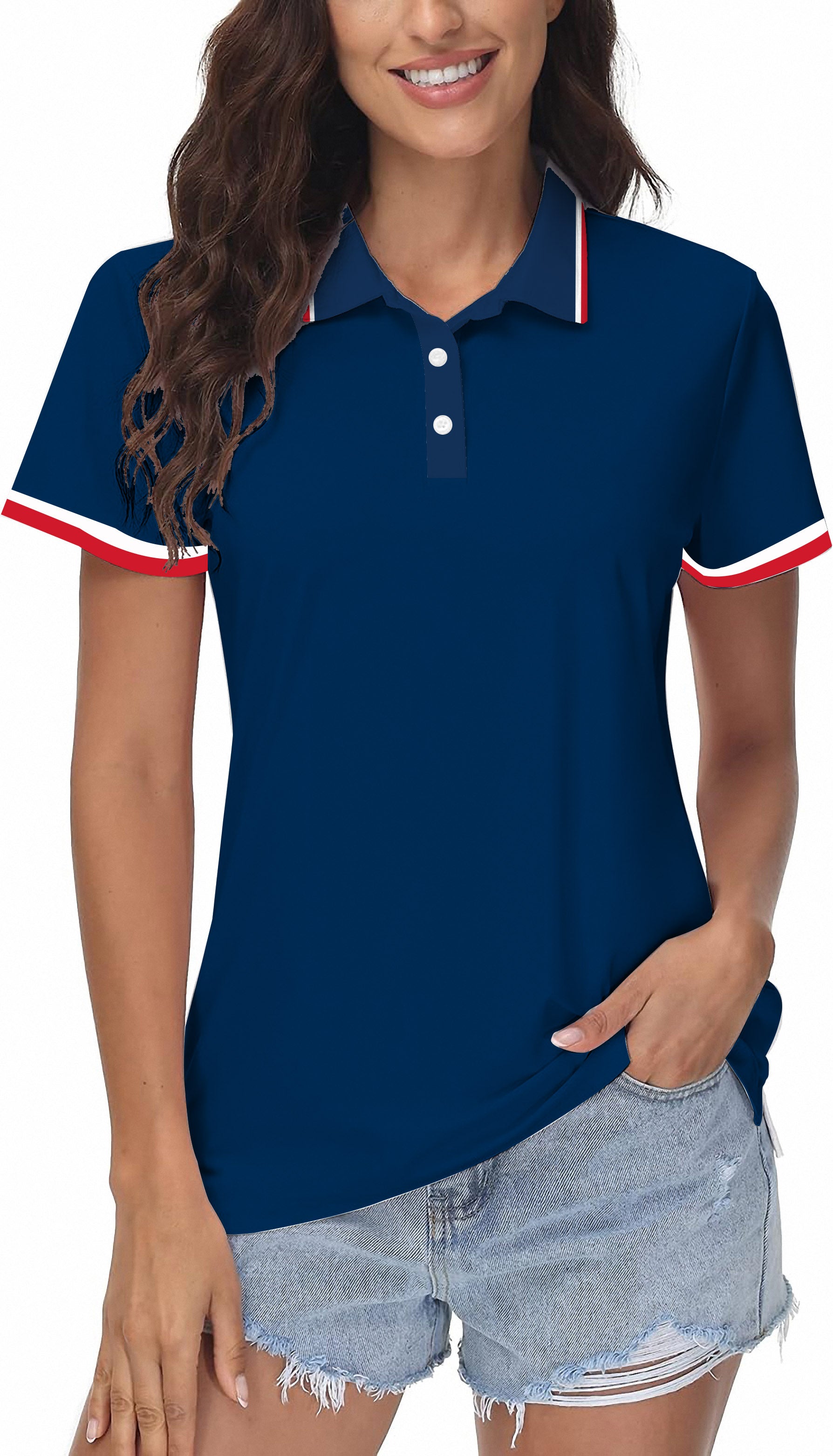 Navy Red White Stripe Series Women's Golf Polo