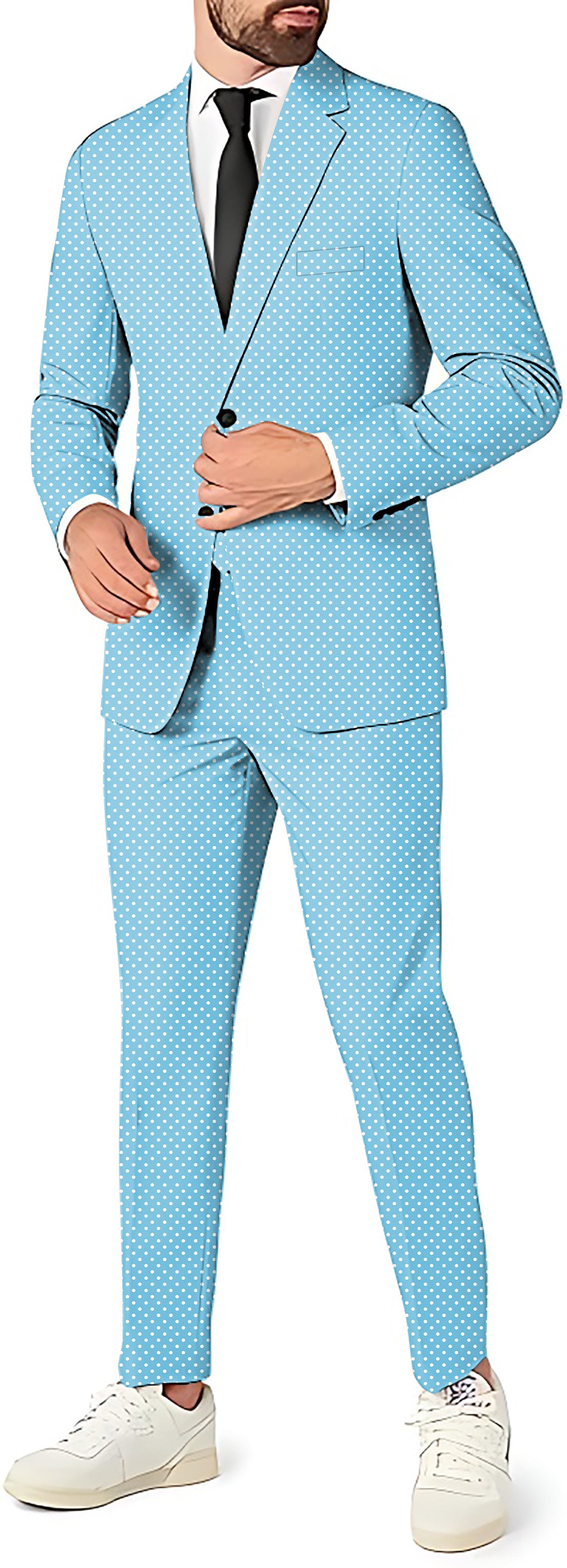 white polka dots blue background Men's Party Costumes-Theme Party 2 or 3pcs Suit set-Blazer Pants & Vest