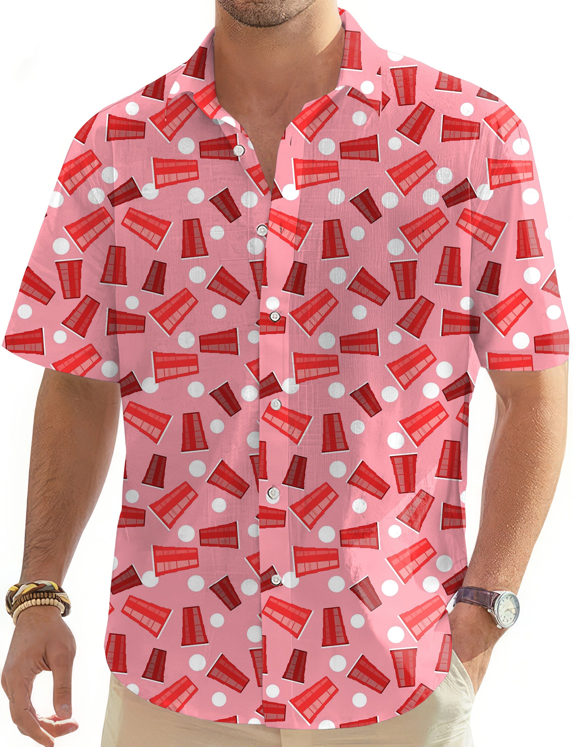 Drinkers Cup-Men's Golf Hawaiian Shirts Button Down Shirt