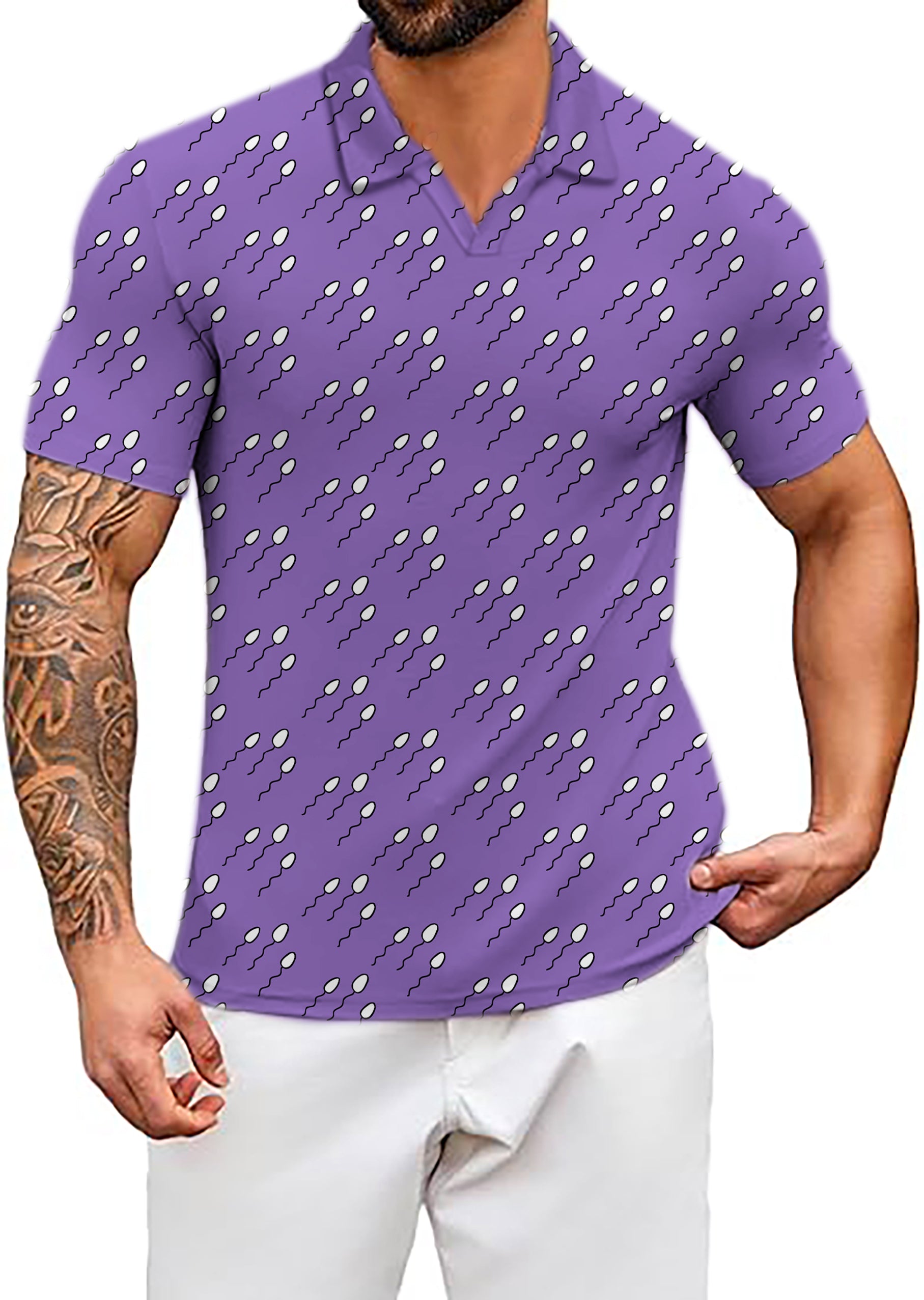 Men's Abstract Sperm Lines V Neck Golf Polo Shirts