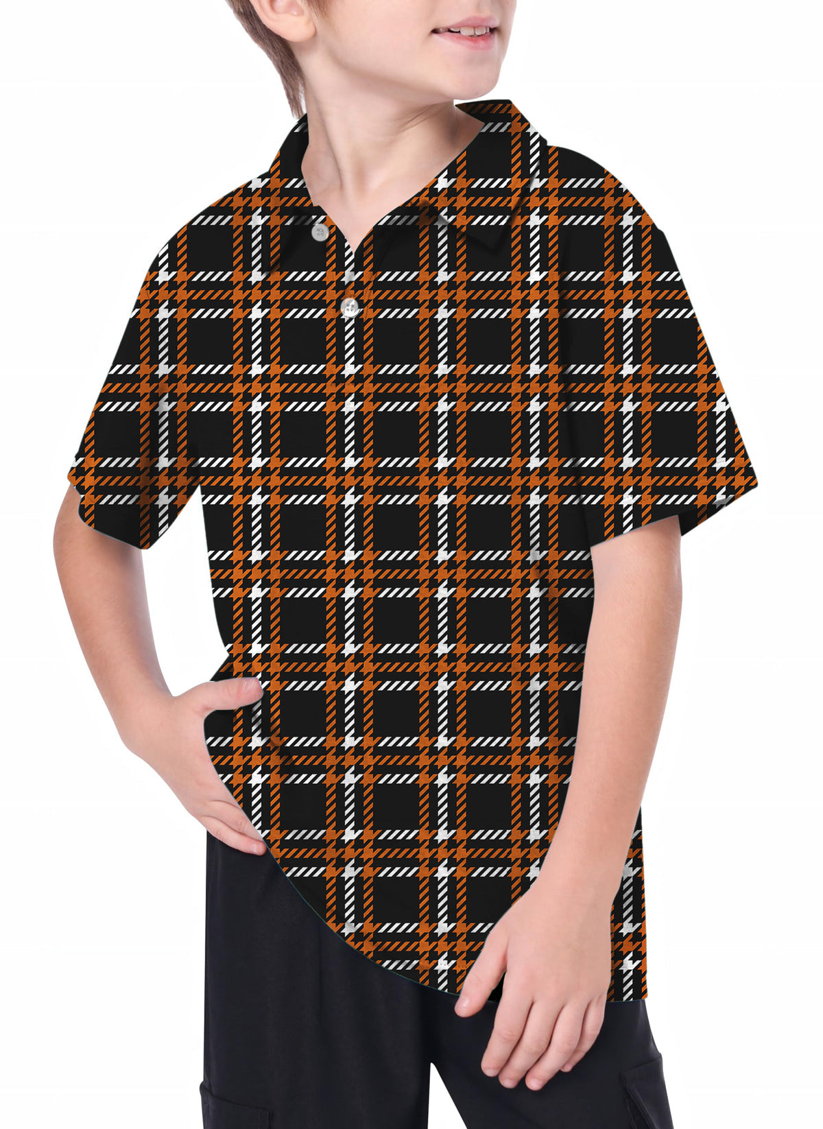 Youth Halloween black yellow white grid Golf Polo