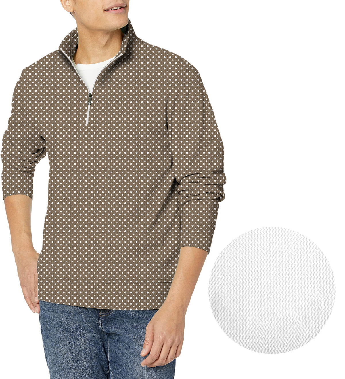 white polka dot brown Men's Golf Waffle Zipper Pullover