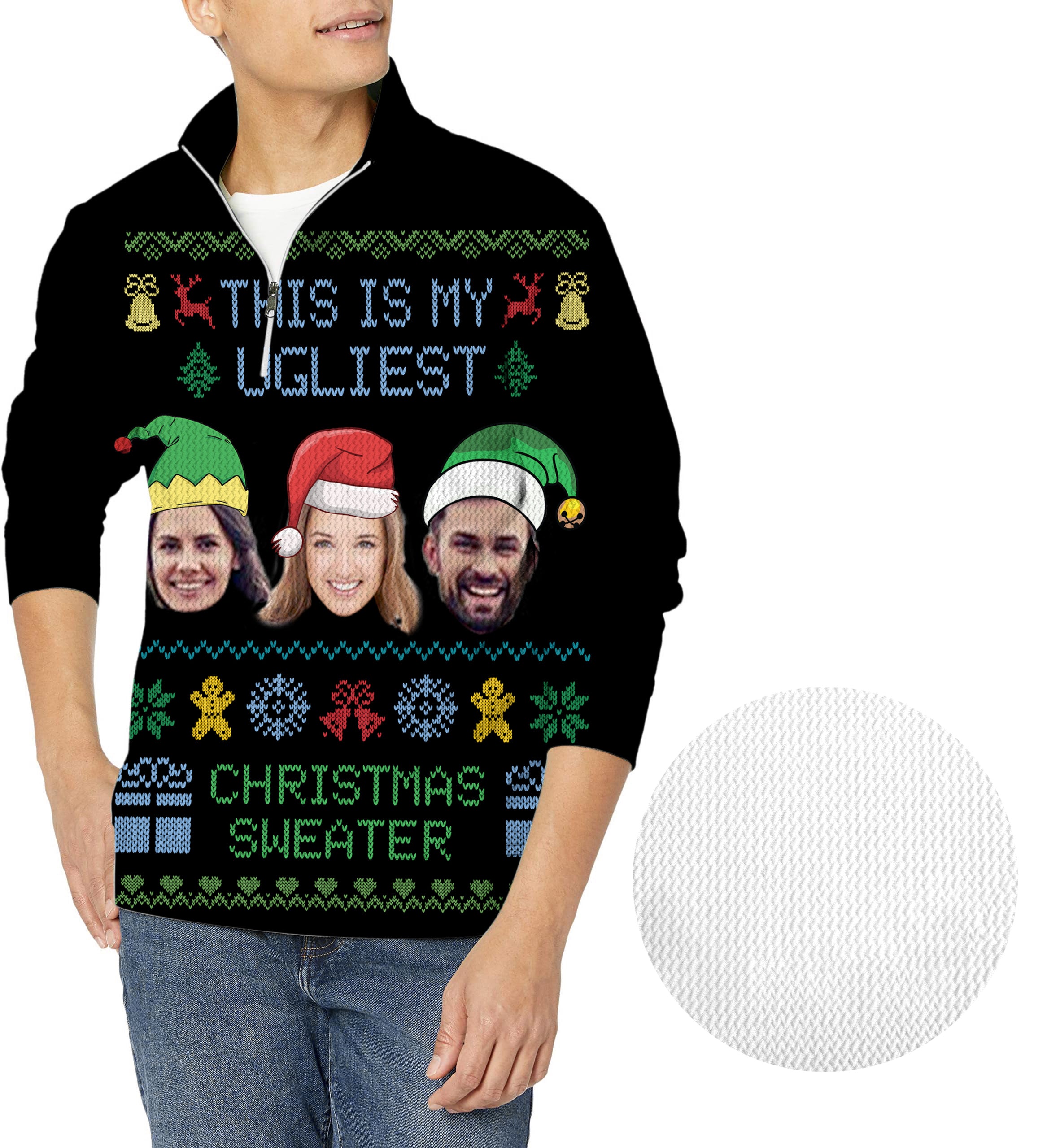 Black-Christmas Custom face Men's Golf Waffle Zipper Pullover