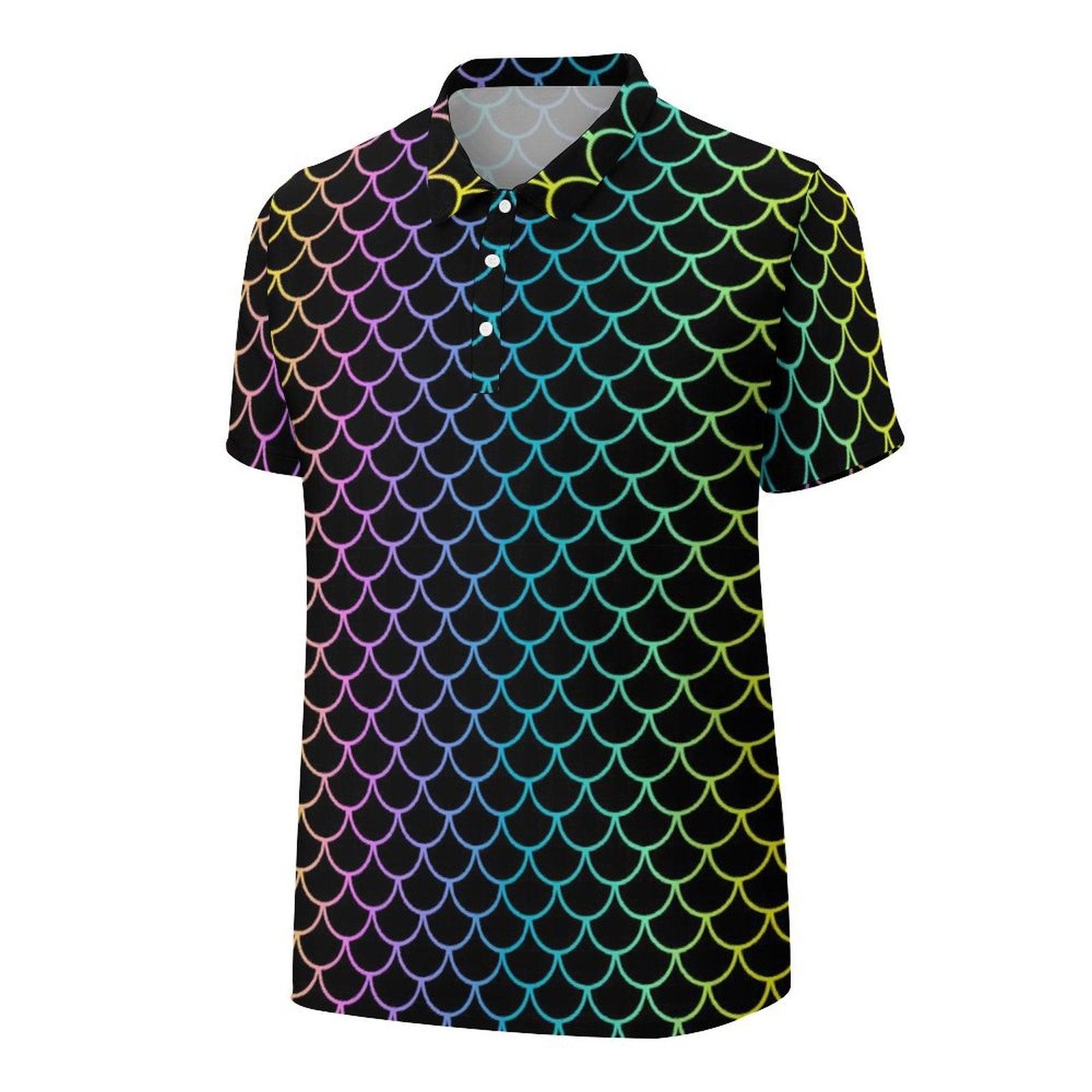 Fish scale gradient color Men's golf polo