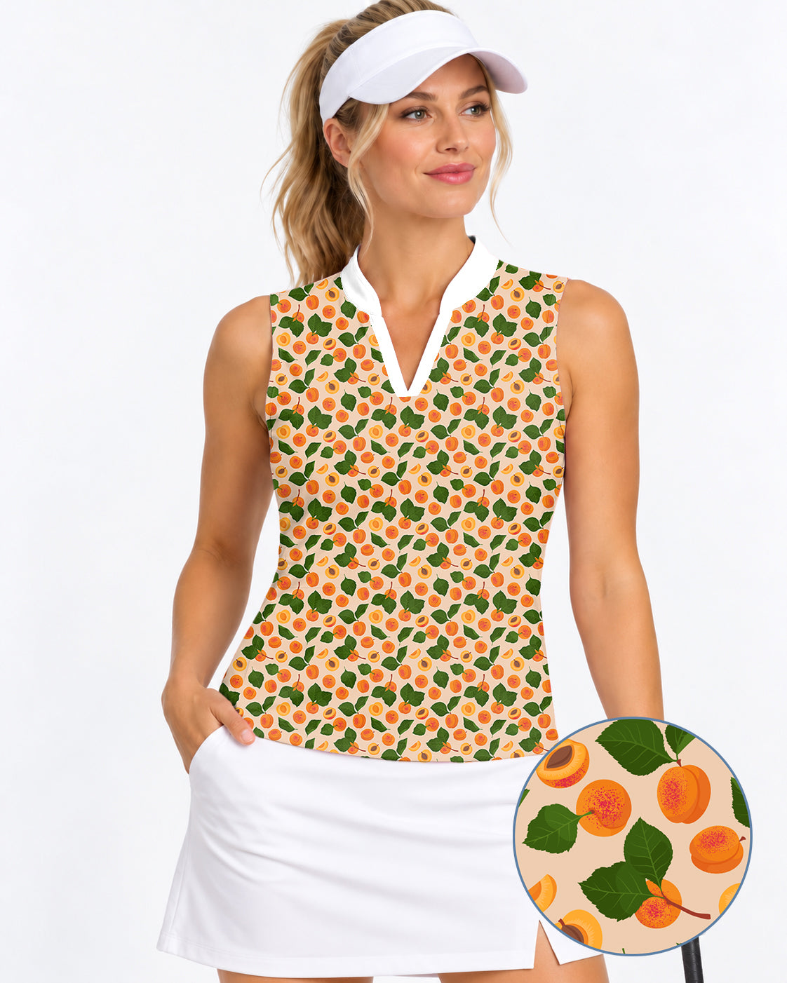 Peach leaves Women's V Notch Mock Neck Sleeveless Golf Athletic Blouse