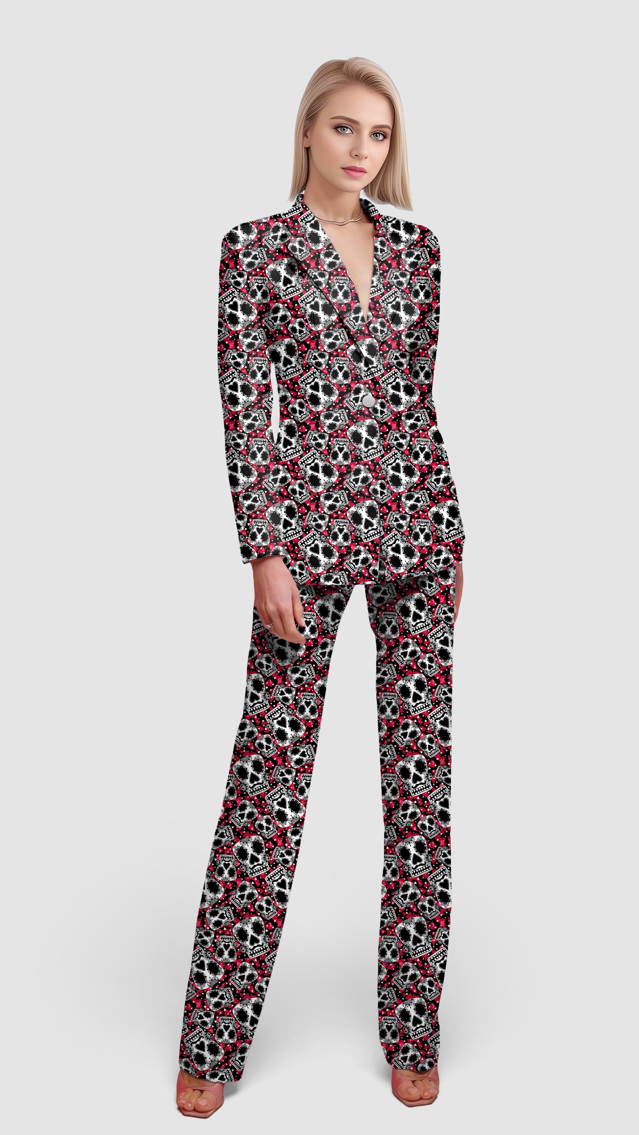 Sugar Skull Pattern Women's Blazer Casual Work Office Blazer Suit set
