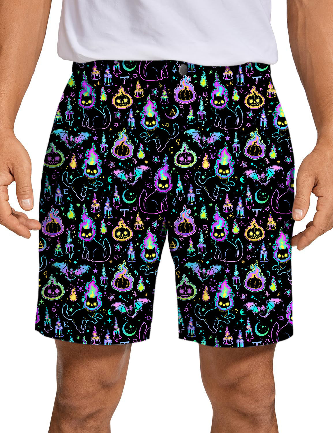 Men's Halloween Ghost Pumpkin Cat Golf Shorts