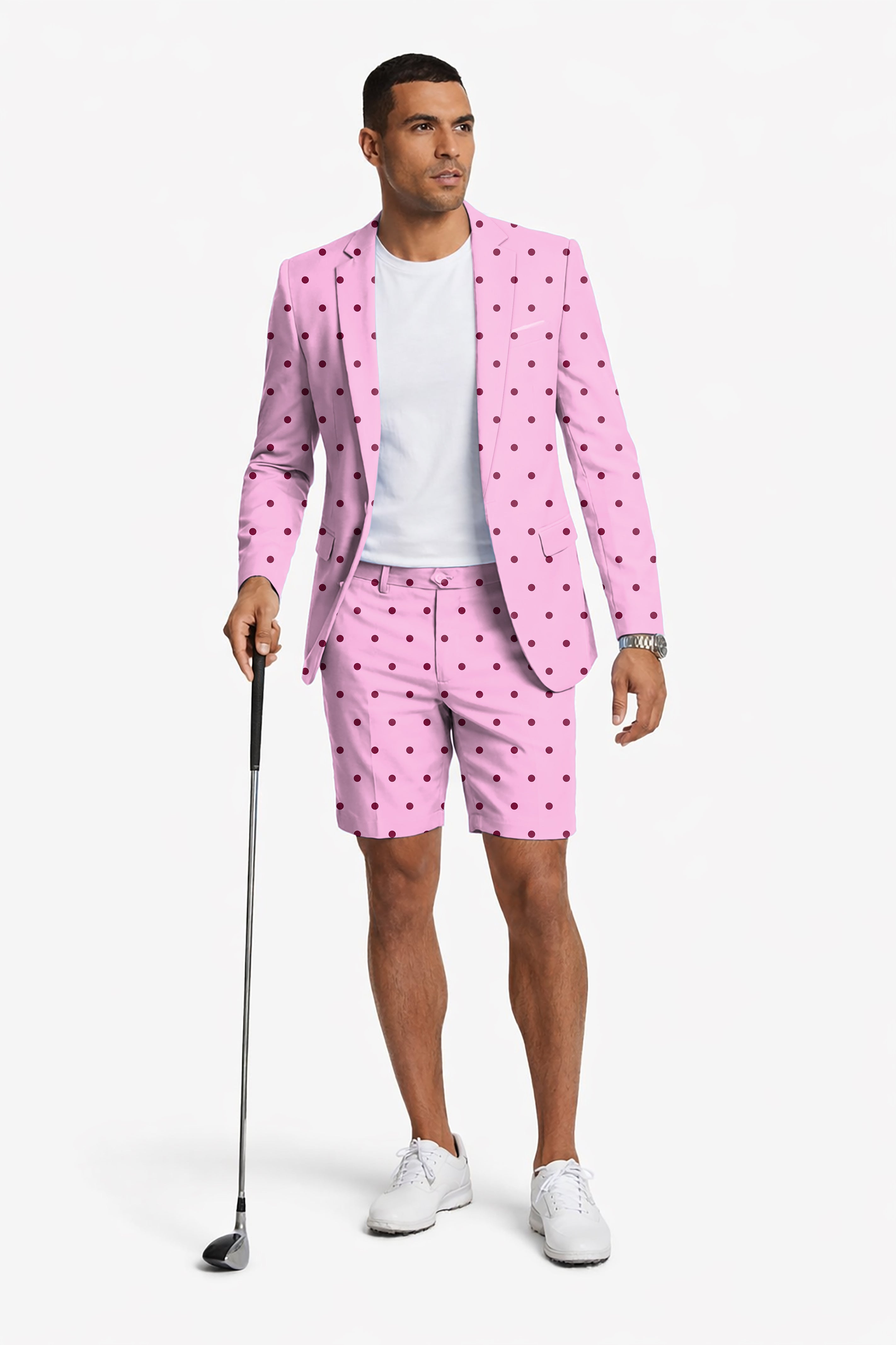 Pink Polka Dots Men's Party Costumes-Theme Party 2pcs Suit set-Blazer Shorts