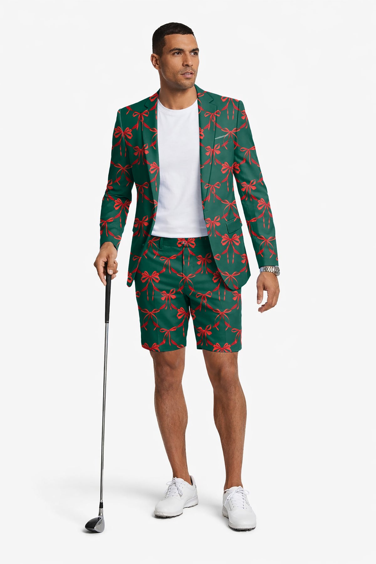 Christmas red knot detail Men's Party Costumes-Theme Party 2pcs Suit set-Blazer Shorts