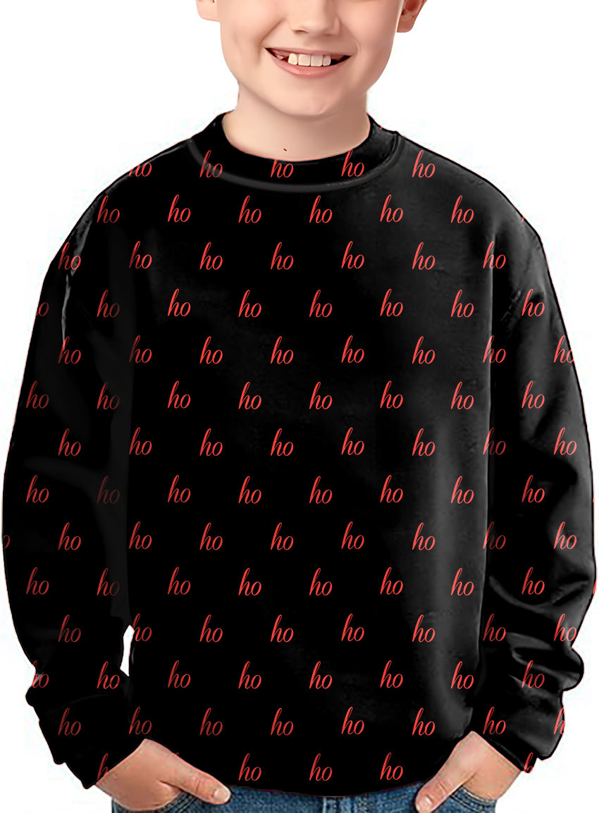 Black Custom Name Christmas Crewneck Pullover Kids Ugly Sweater