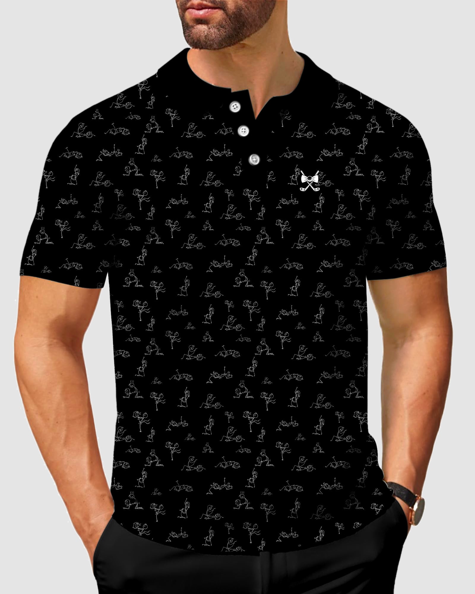 Men's Black Funny Kamasutra Figures Golf Polo