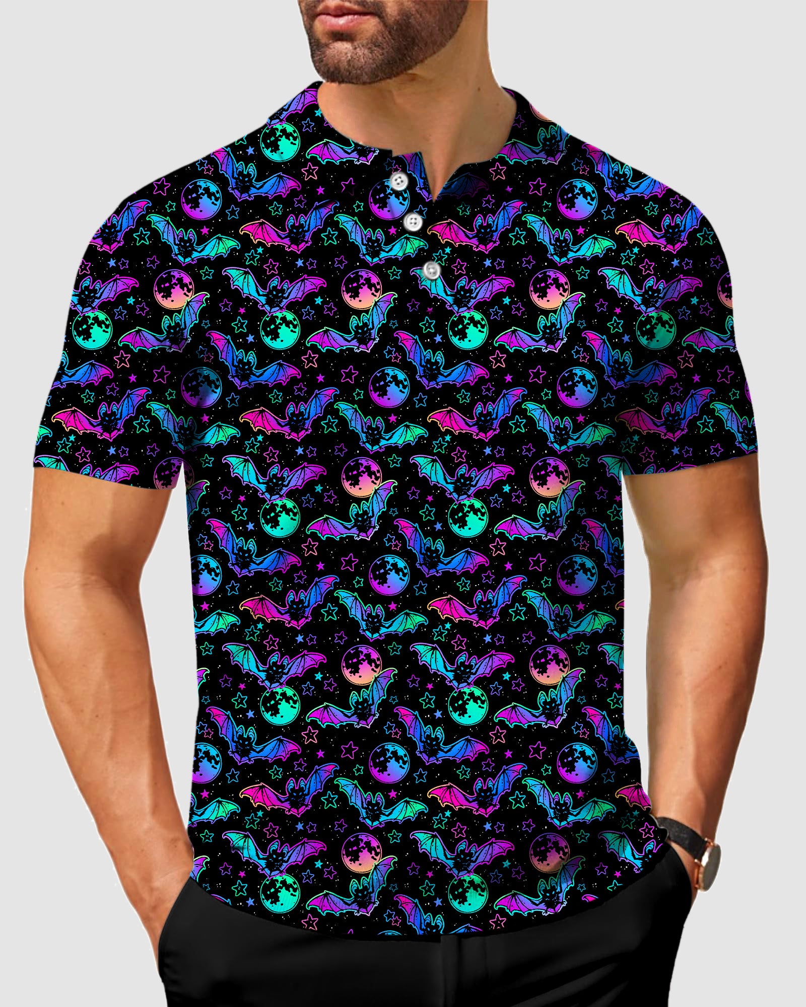 Men's Halloween Bat Moon Polo