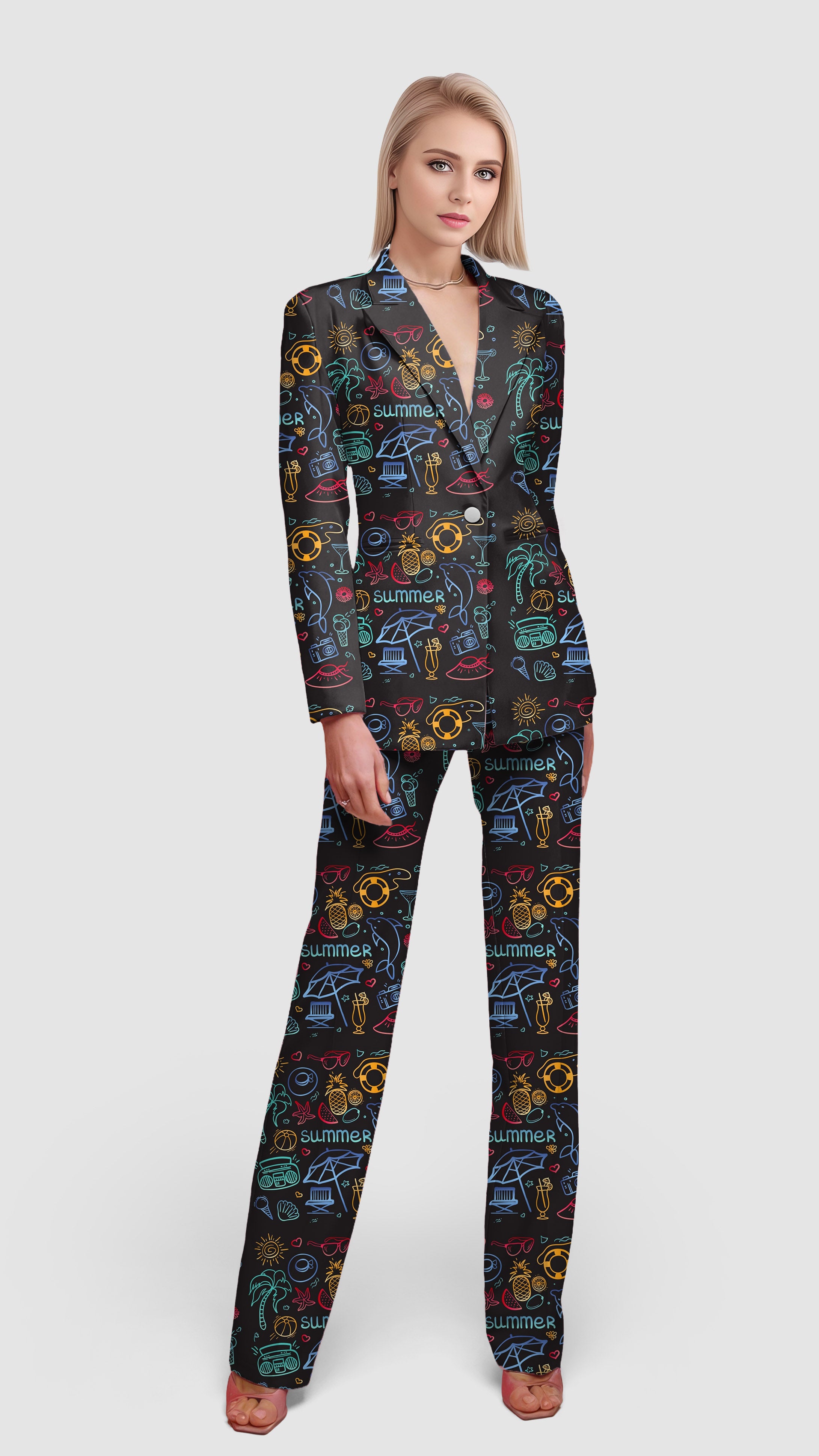 Summer-Women's Blazer Casual Work Office Blazer Suit set