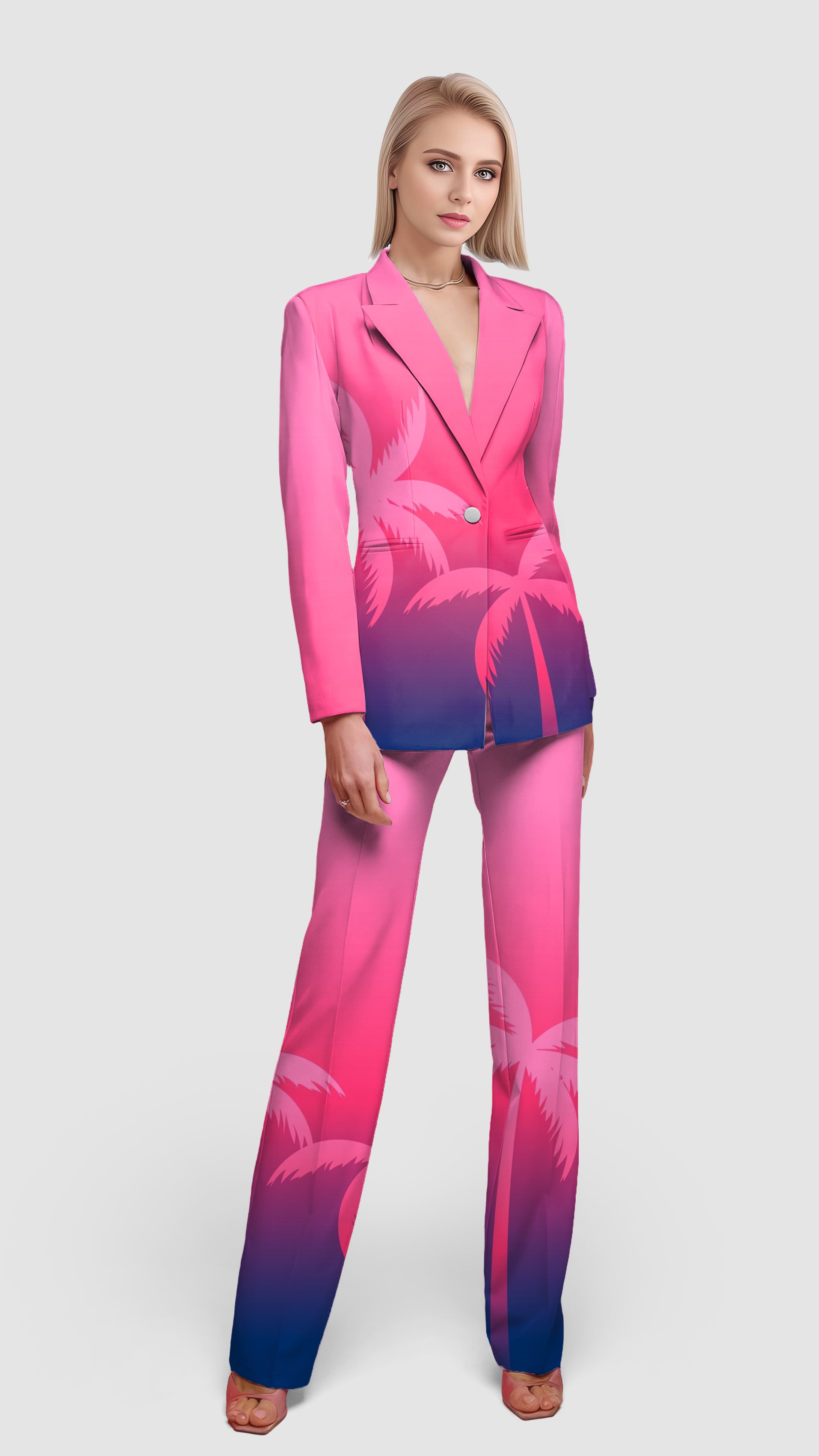 pink palm-Women's Blazer Casual Work Office Blazer Suit set