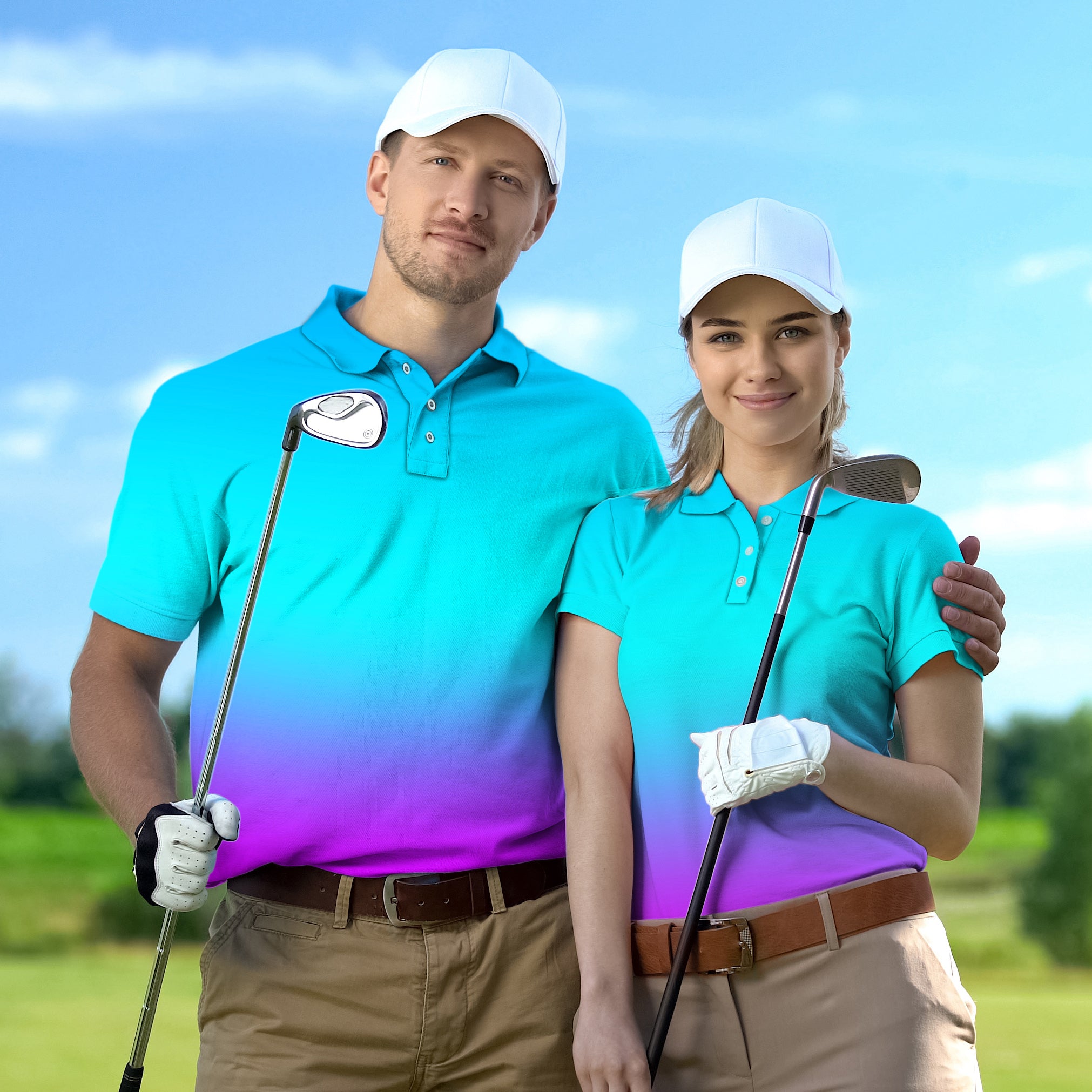 Golf Polo Couple Family set Neon Gradients tournament