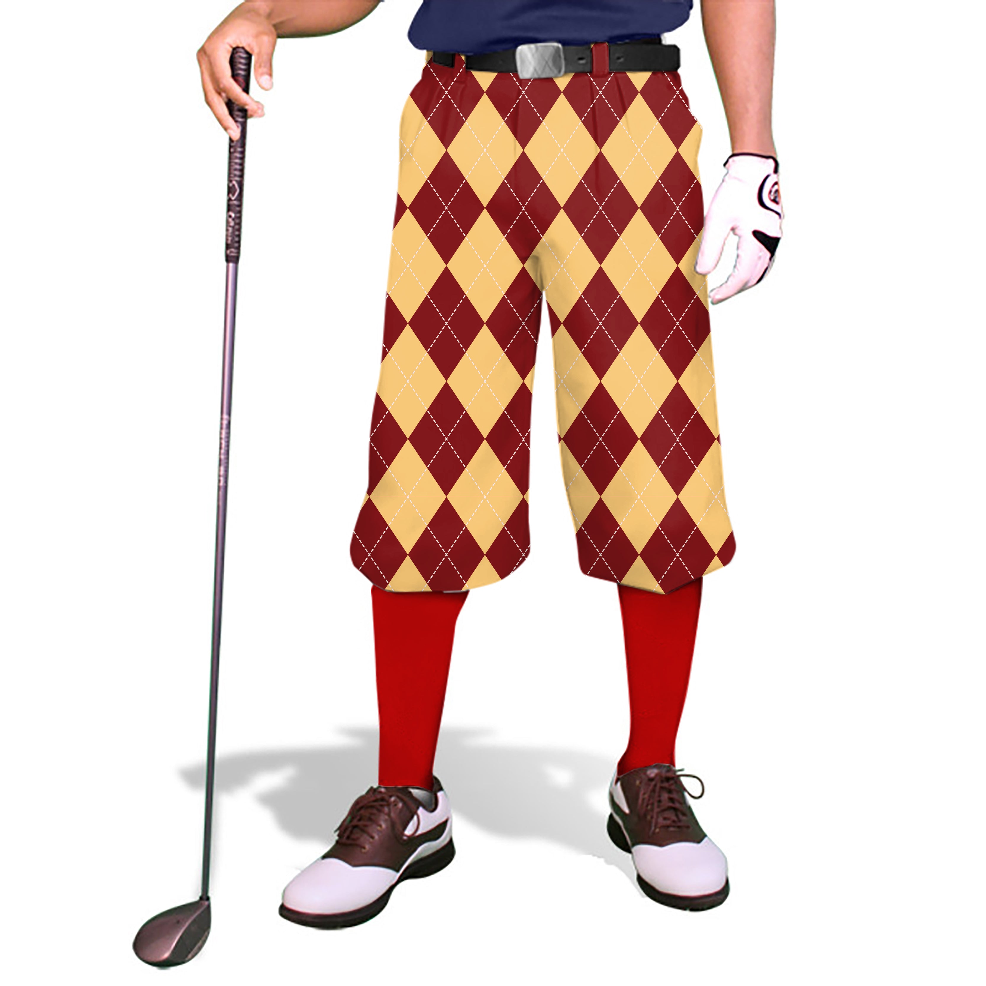 yellow red Argyle-Men's Golf Knickers Pants