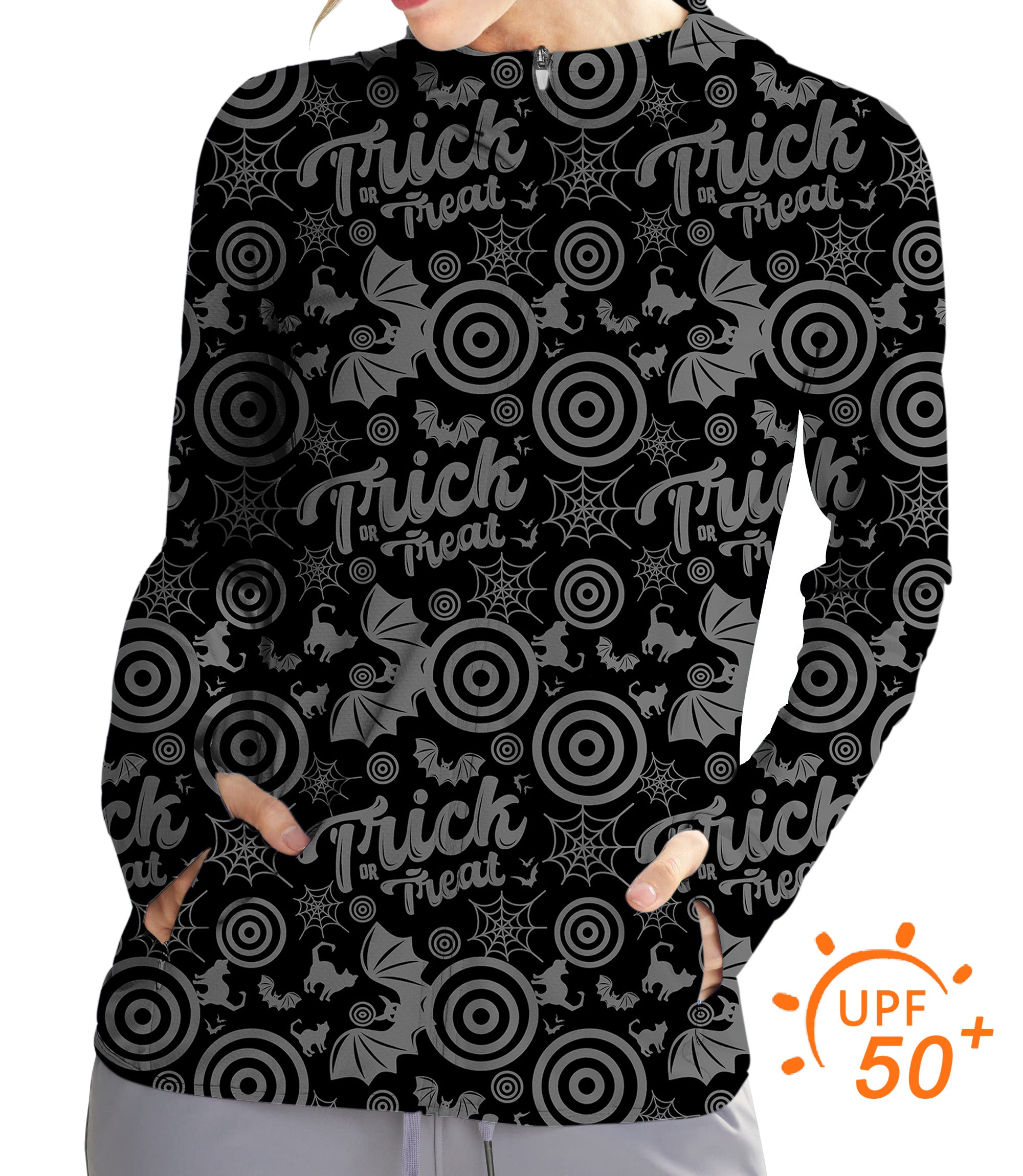 Women's Outdoor Halloween Circle Bat Cat Golf Sun Protection Slim Fit zip hoodies