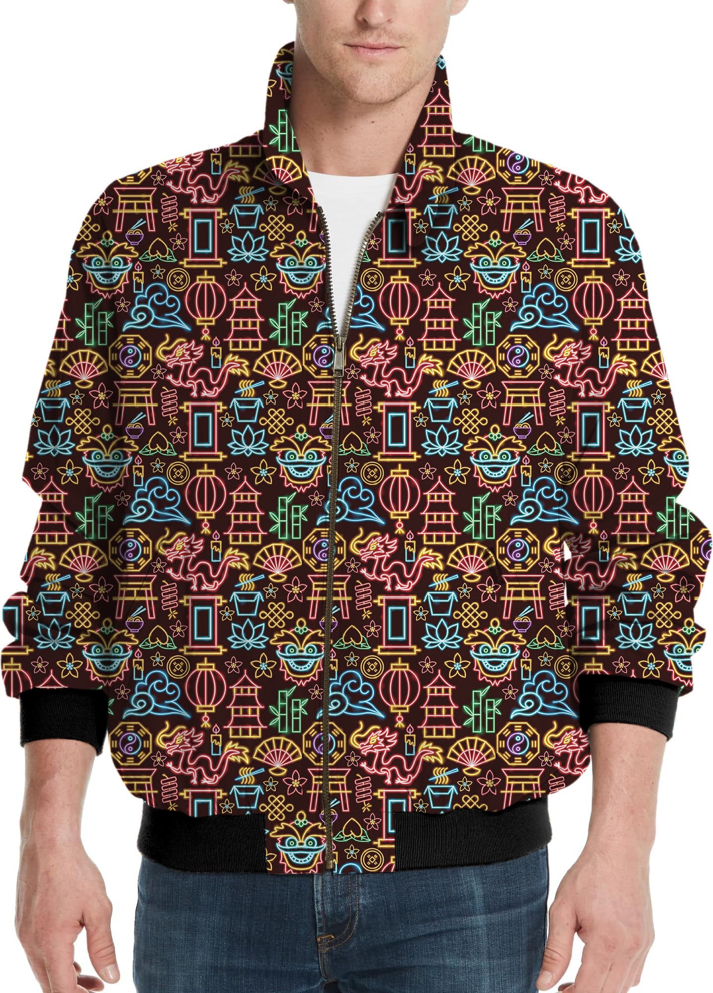 Neon Chinese New Year-Men's Golf Windbreaker Light Jacket